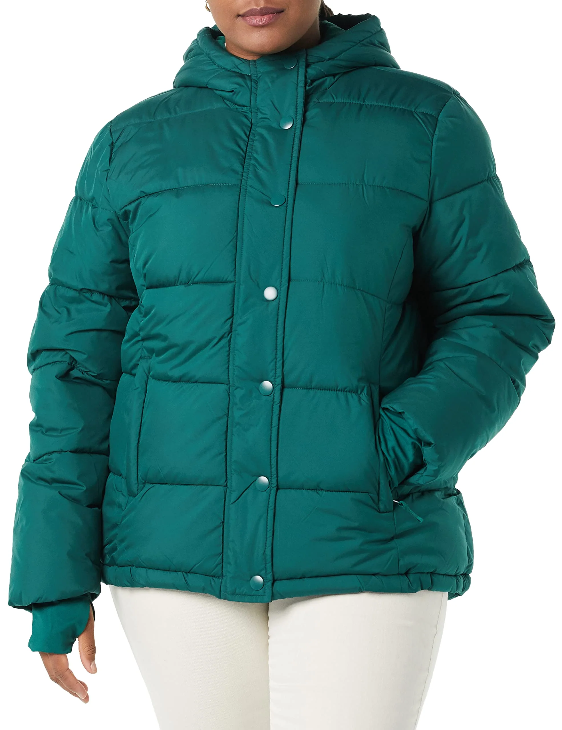 Neon Pink Women's Warmth & Elegance: Slim-Fit Hooded Puffer Coat with Long Sleeves (Plus Size Options) - AmEss - Image 4
