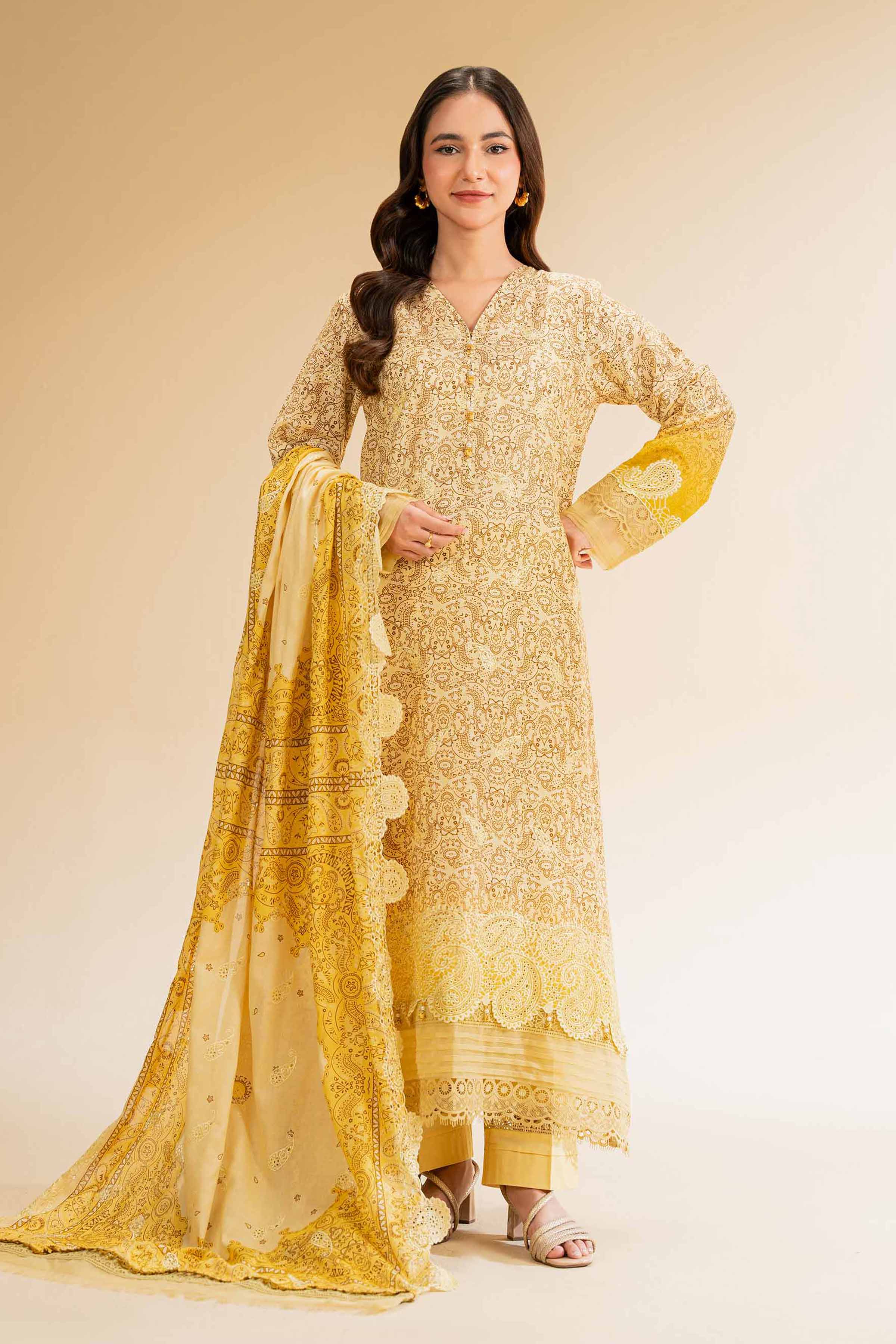Nishat Linen 3 Piece - Digital Printed Embroidered Suit - 42501342 Embroidered Eid Lawn Collection 0