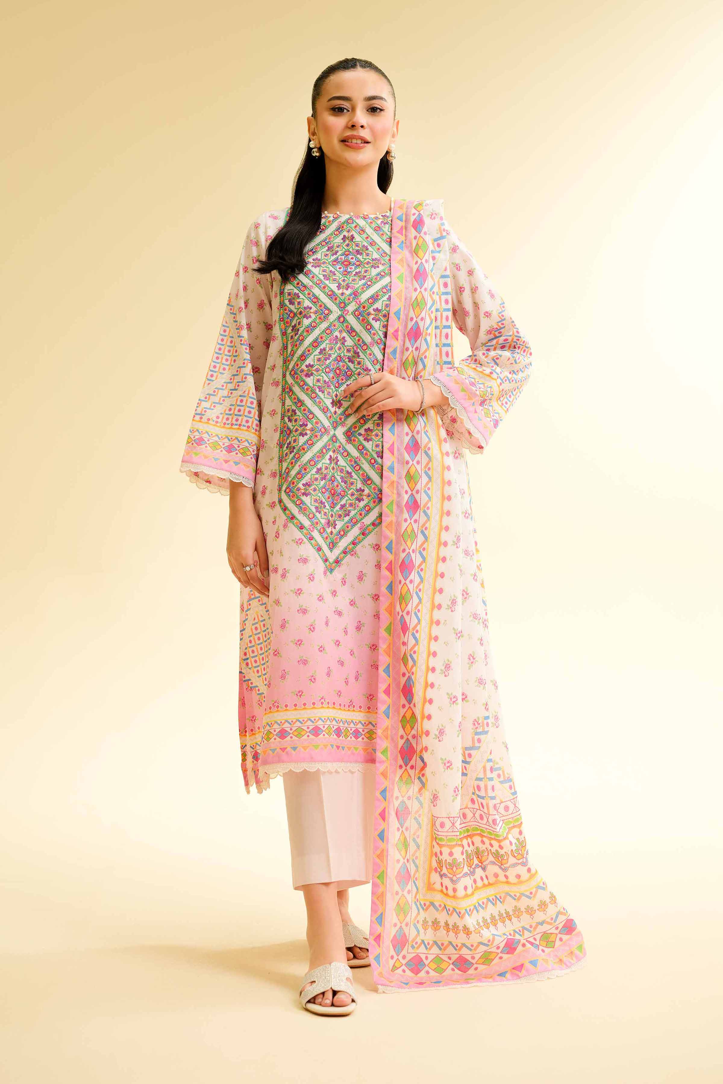 Nishat Linen 3 Piece - Digital Printed Embroidered Suit - 42501430 Embroidered Eid Lawn Collection 0