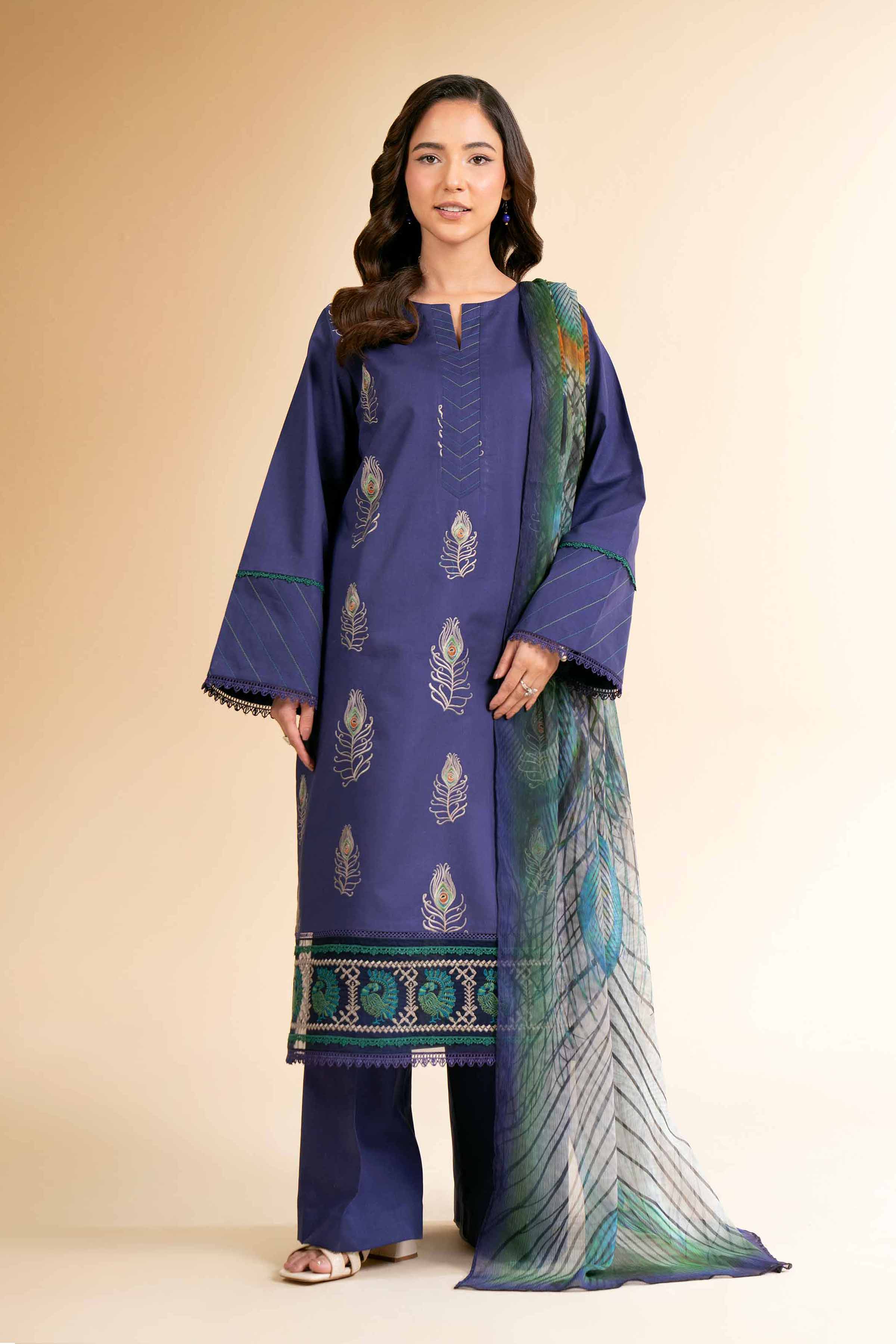 Nishat Linen 3 Piece - Digital Printed Embroidered Suit - 42501609 Embroidered Eid Lawn Collection 2025