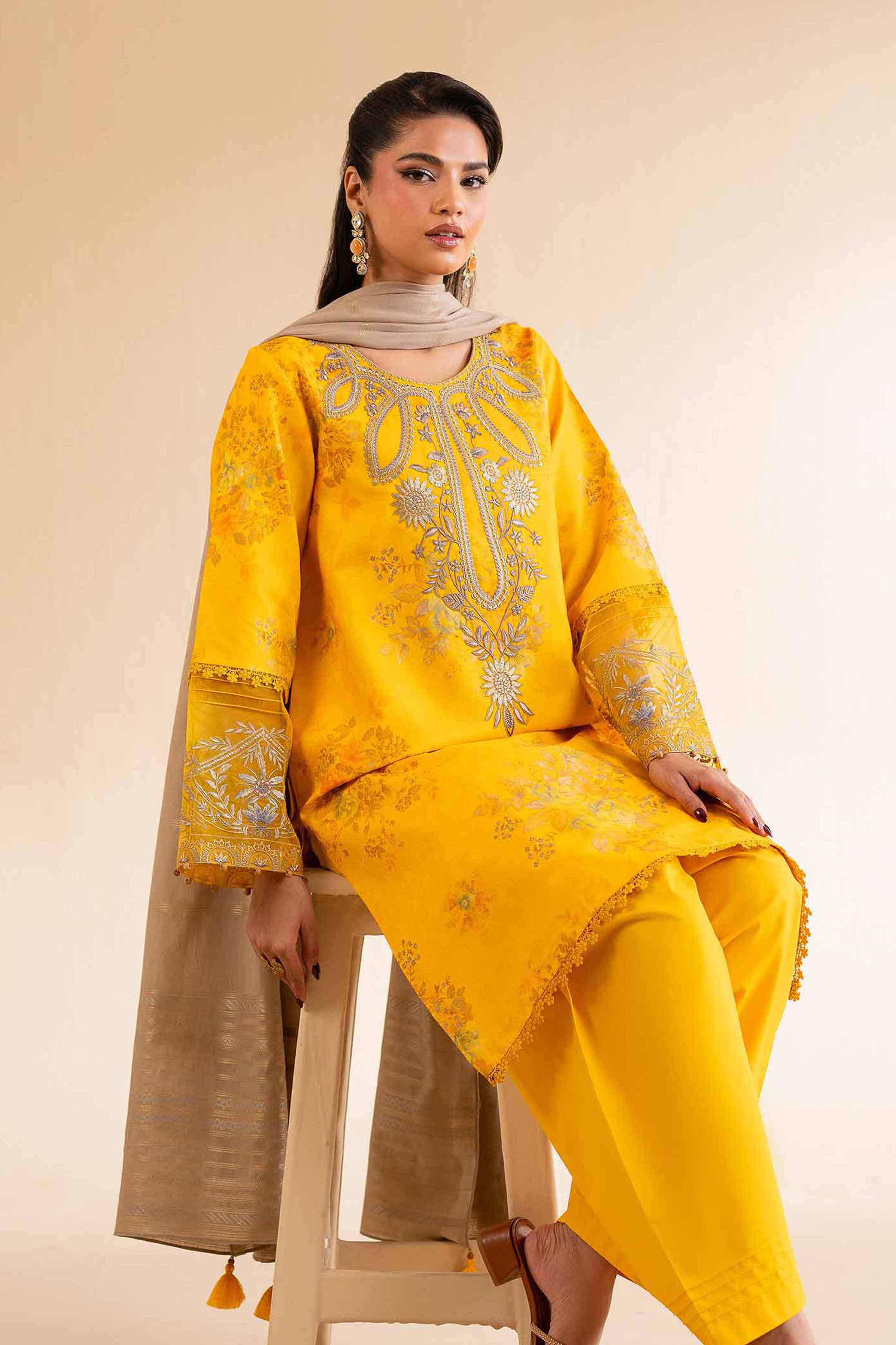Nishat Linen 3 Piece - Digital Printed Jacquard Embroidered Suit - 42501300 Embroidered Eid Lawn Collection 0