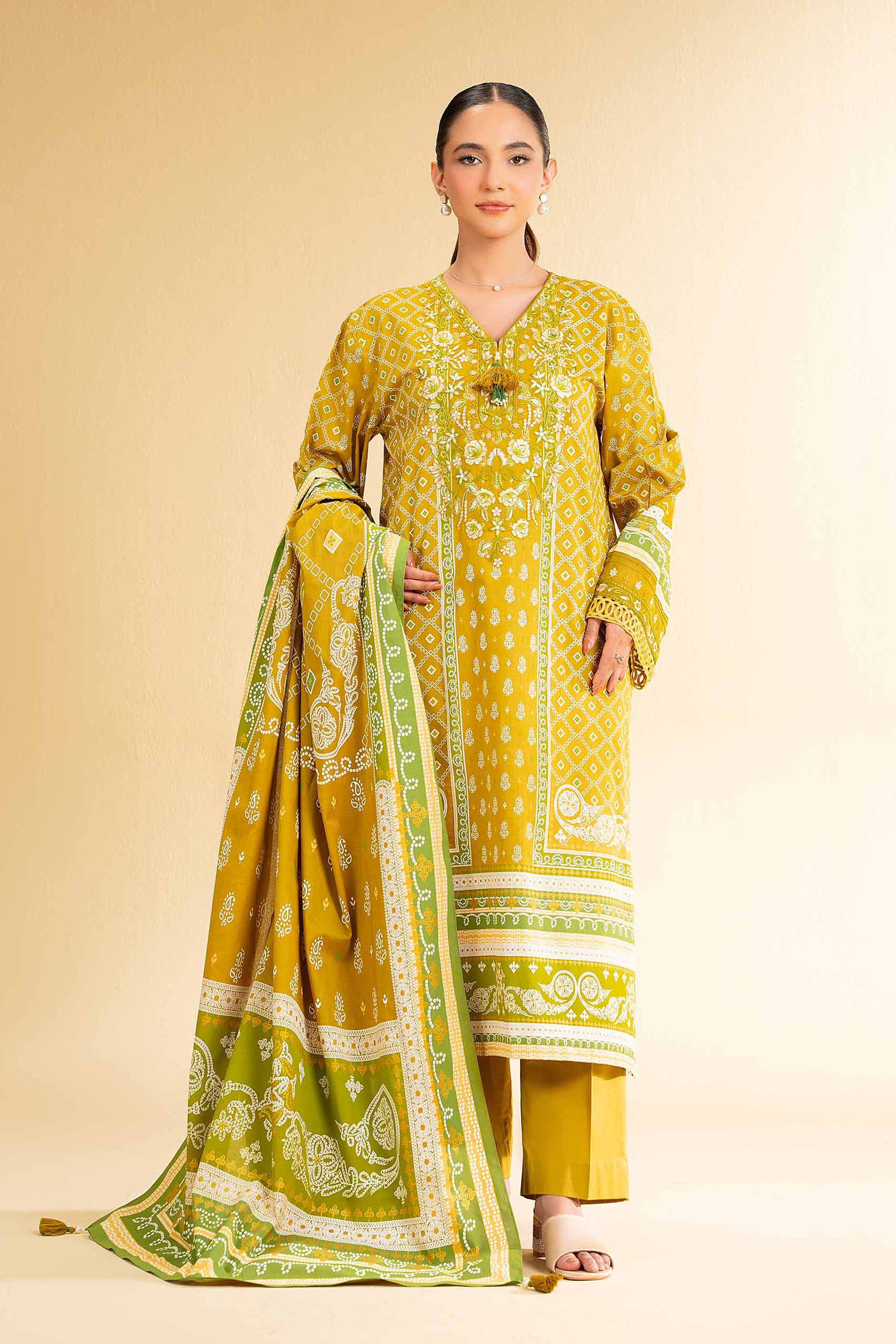 Nishat Linen 3 Piece - Flatbed Paste Embroidered Suit - 42501659 Embroidered Eid Lawn Collection 2025