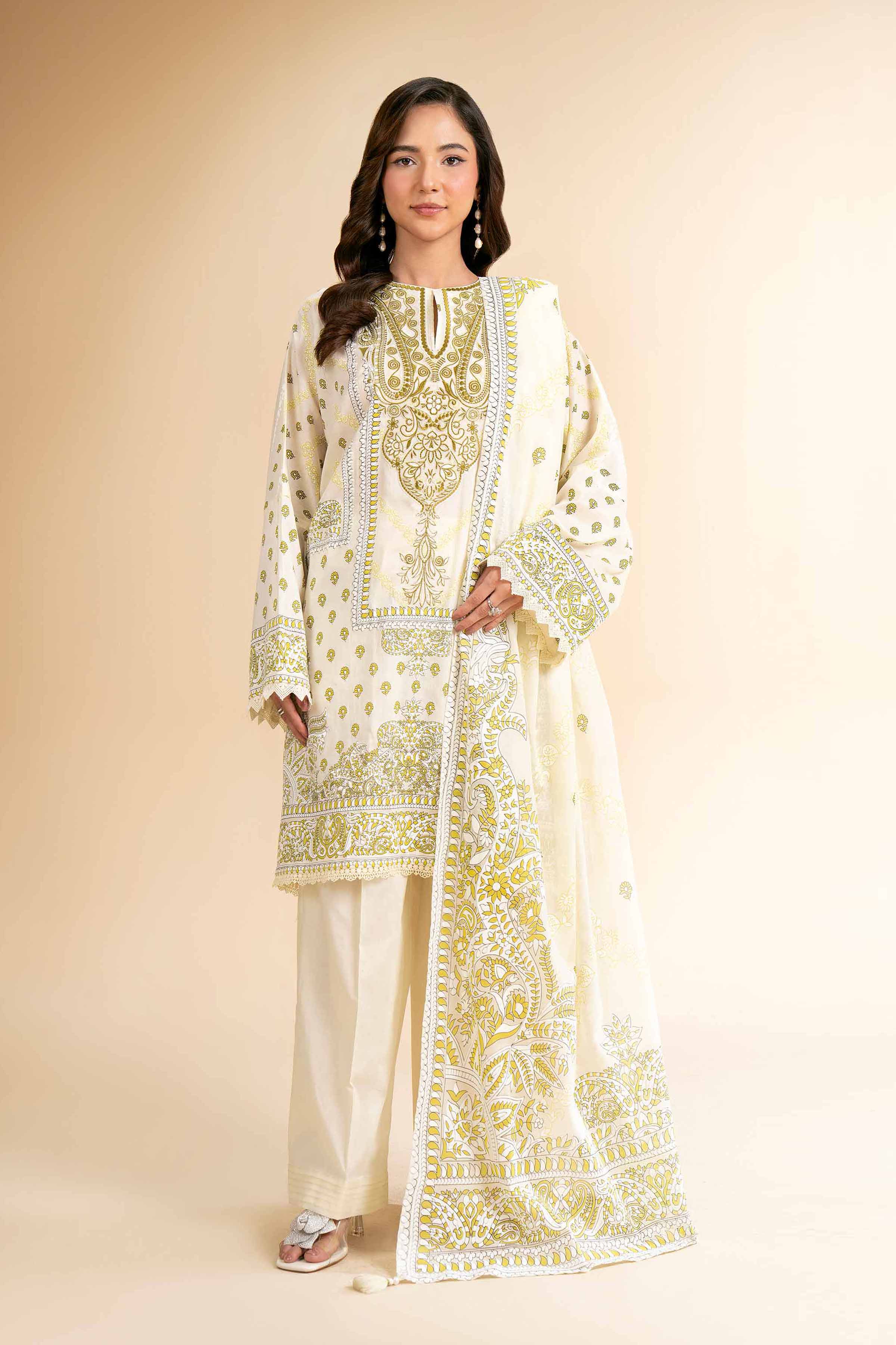 Nishat Linen 3 Piece - Flatbed Paste Embroidered Suit - 42501660 Embroidered Eid Lawn Collection 2025