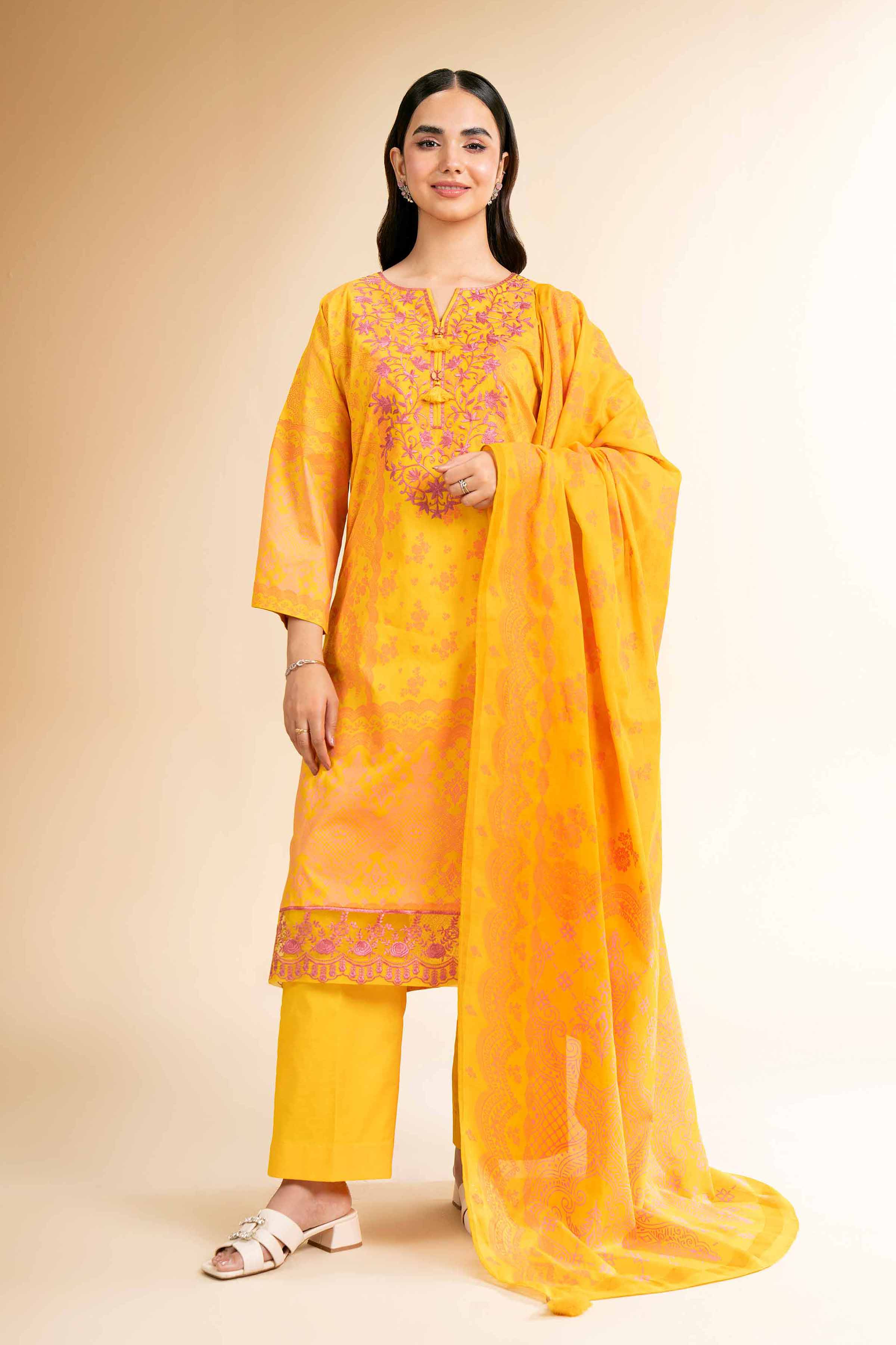 Nishat Linen 3 Piece - Flatbed Paste Embroidered Suit - 42501661 Embroidered Eid Lawn Collection 2025