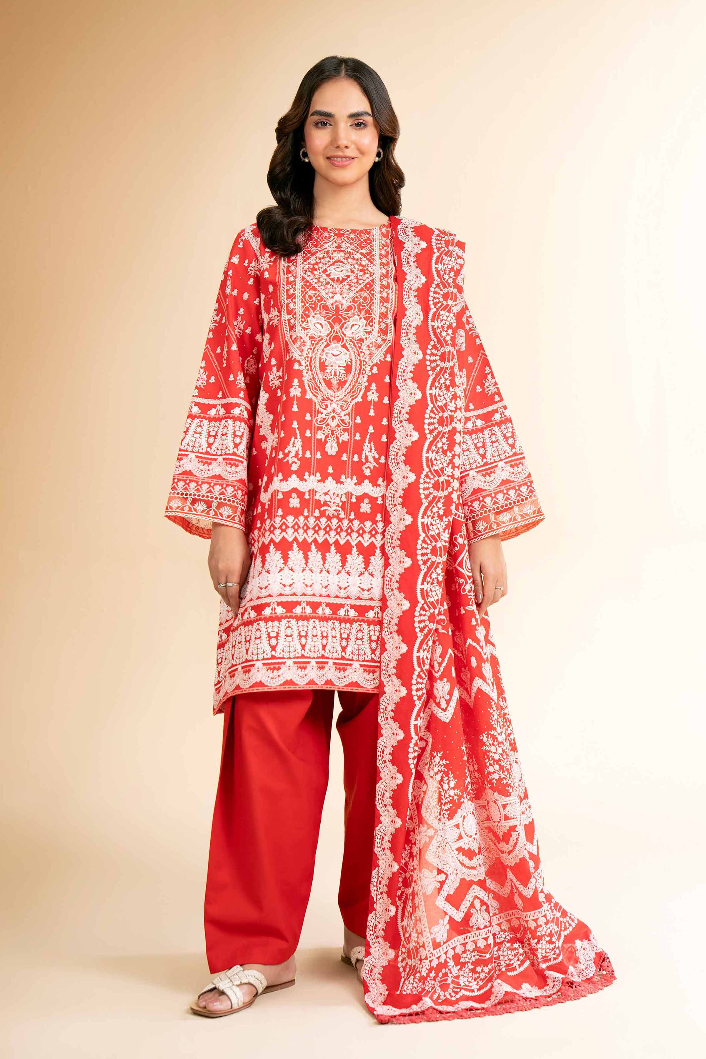 Nishat Linen 3 Piece - Flatbed Paste Embroidered Suit - 42501662 Embroidered Eid Lawn Collection 2025