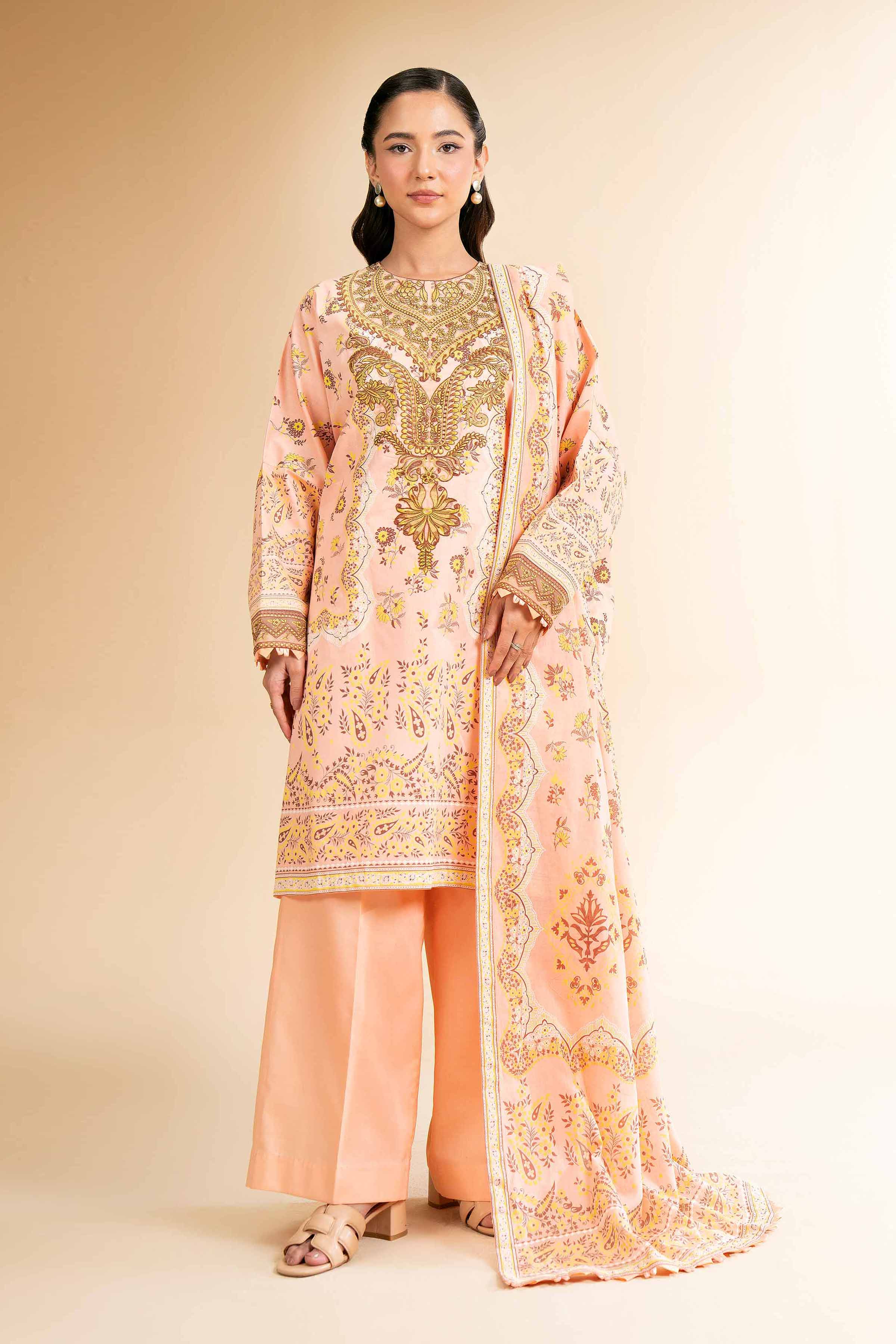 Nishat Linen 3 Piece - Flatbed Paste Embroidered Suit - 42501665 Embroidered Eid Lawn Collection 2025