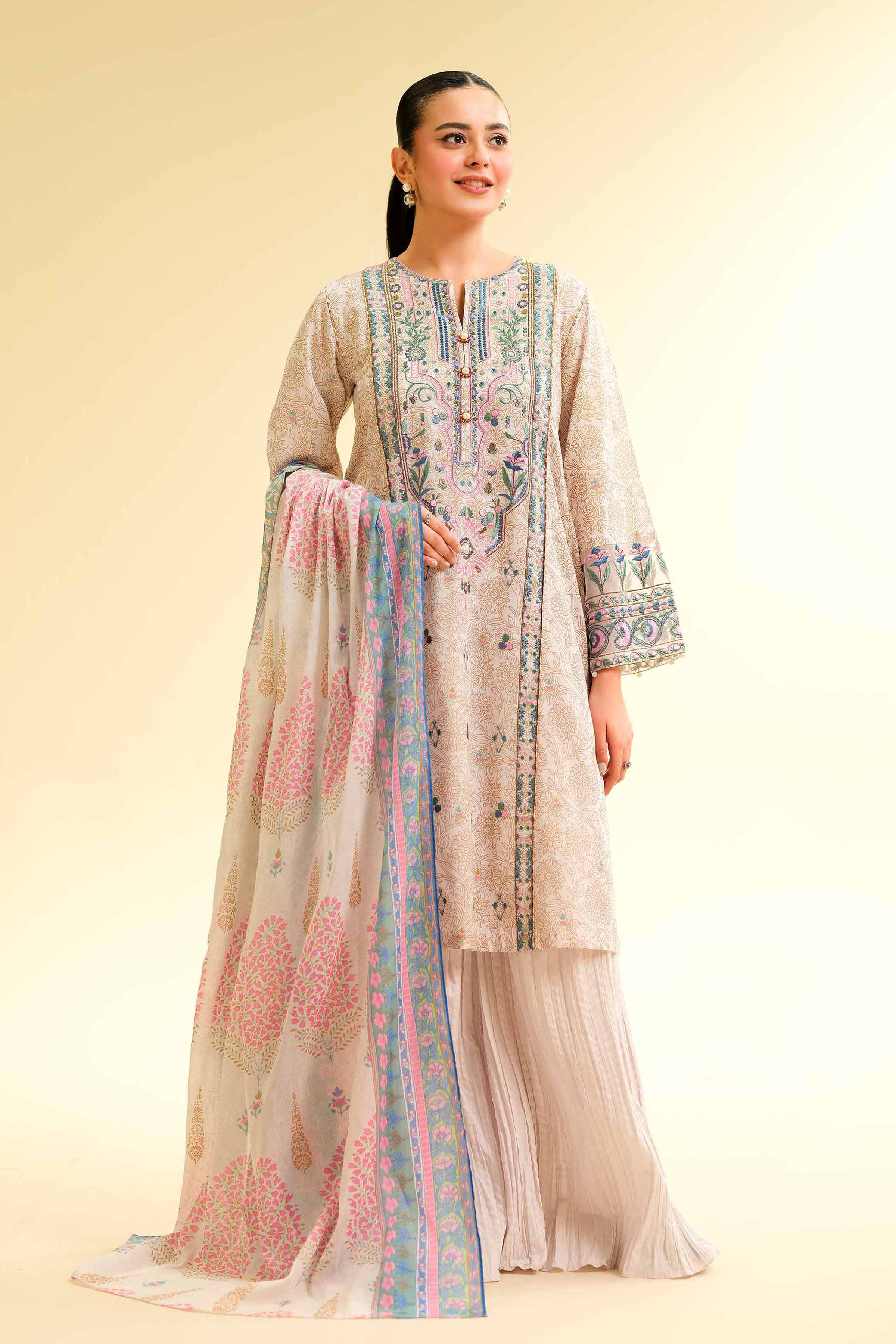 Nishat Linen 3 Piece - Gold Printed Embroidered Suit - 42501416 Embroidered Eid Lawn Collection 0