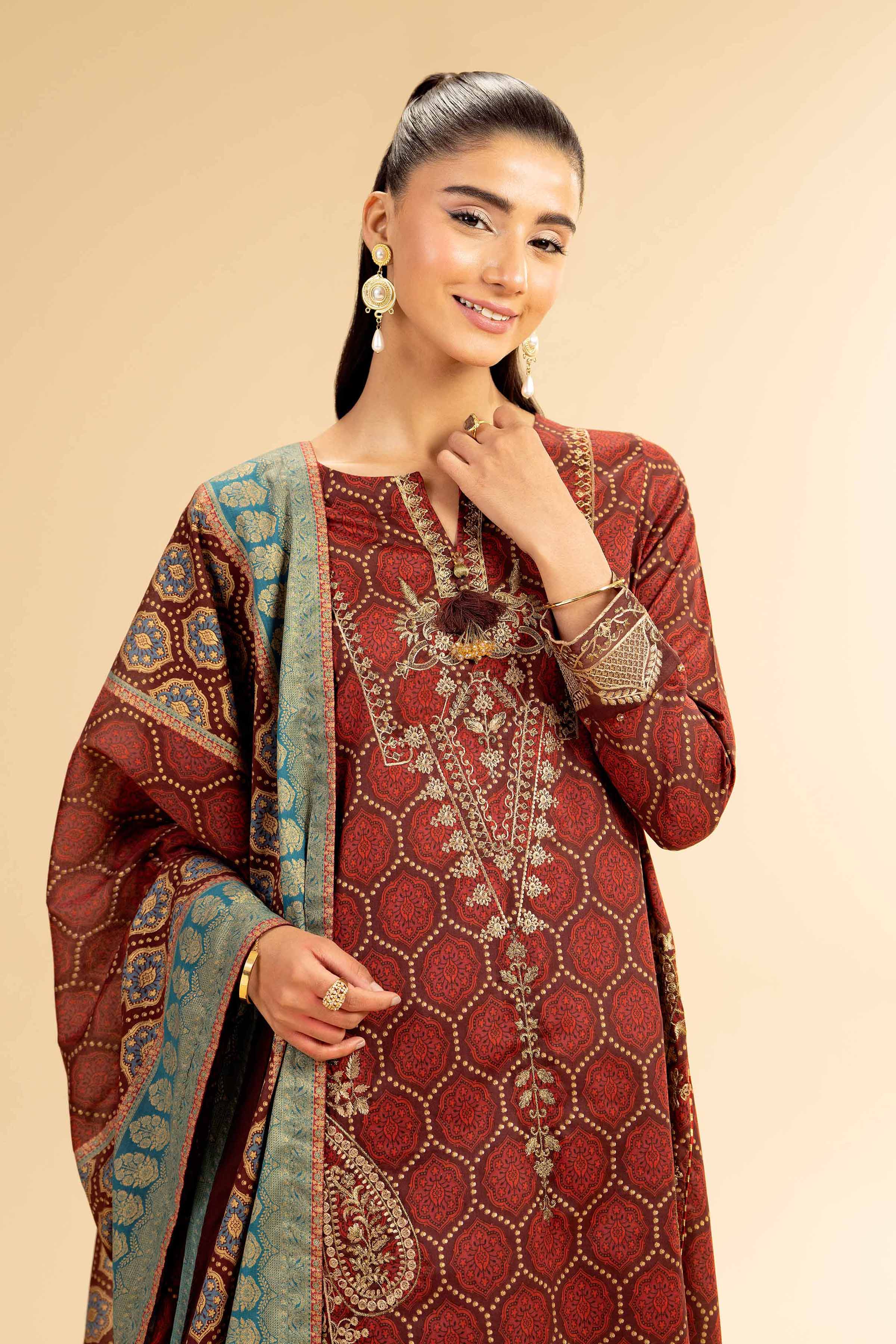 Nishat Linen 3 Piece - Gold Printed Embroidered Suit - 42501421 Embroidered Eid Lawn Collection 0 - Image 2