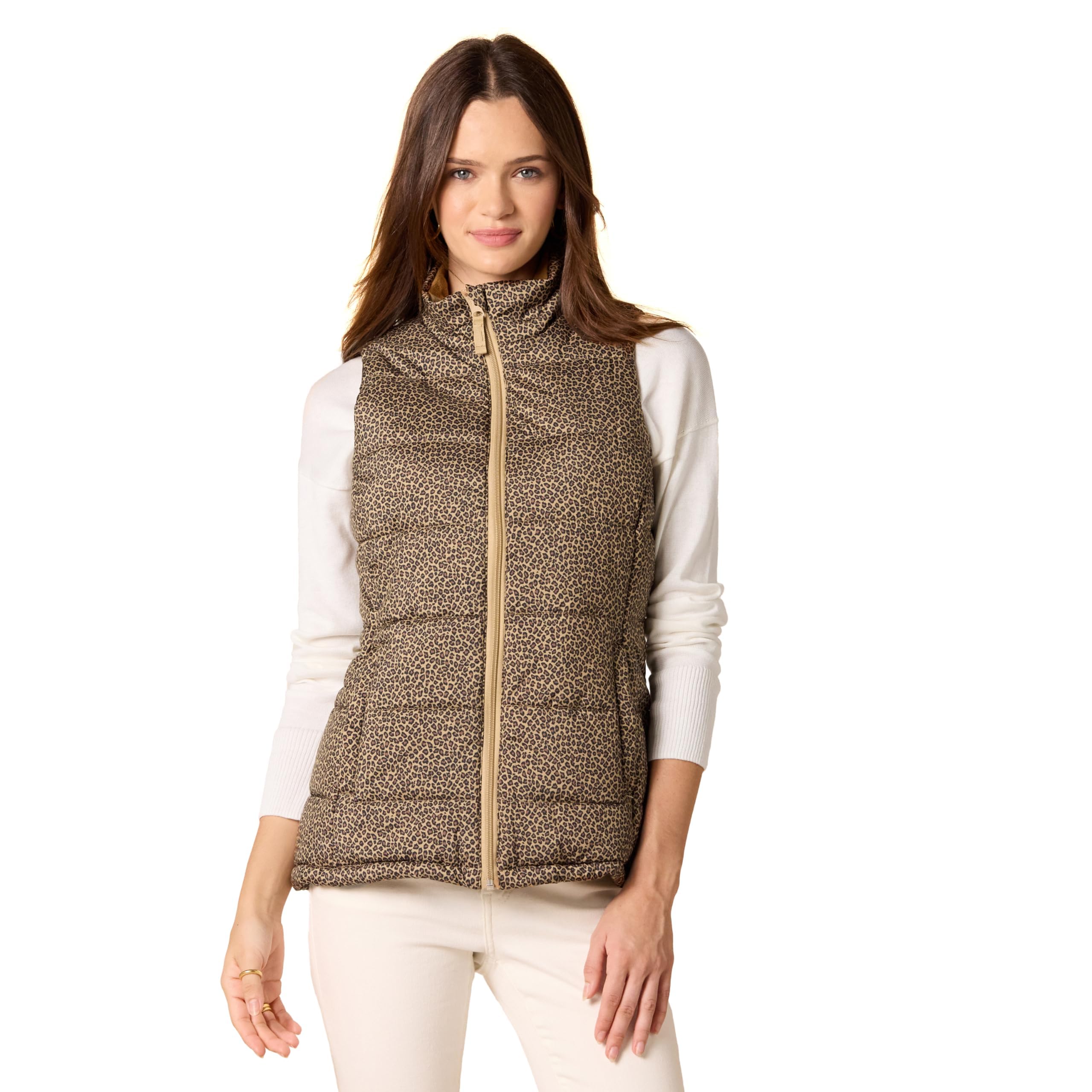 Olive Cheetah Women's Black Puffer Vest - AmEss