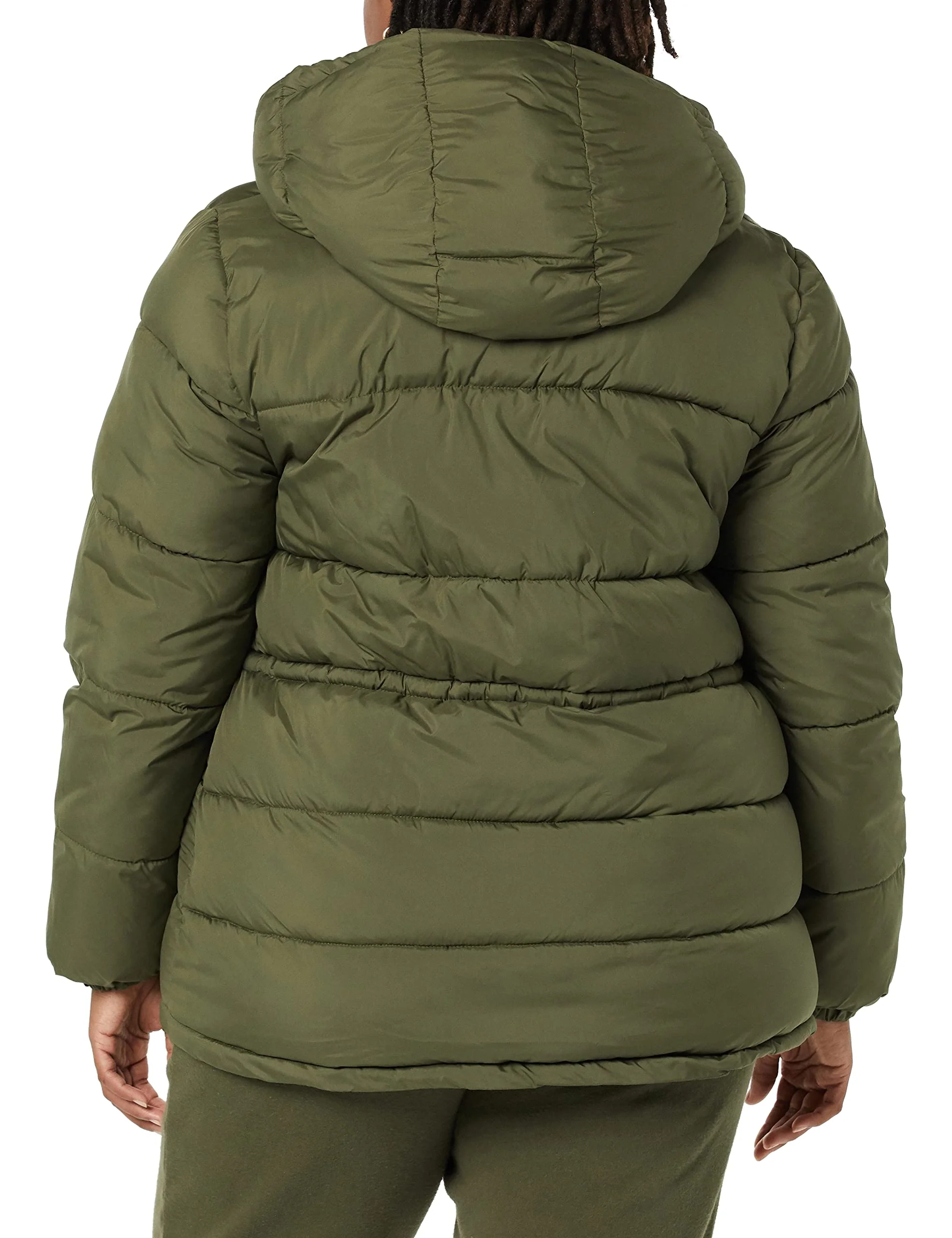 Olive Women's Stylish Puffer Jacket: Slim Cut, Cinched Waist - AmEss - Image 4