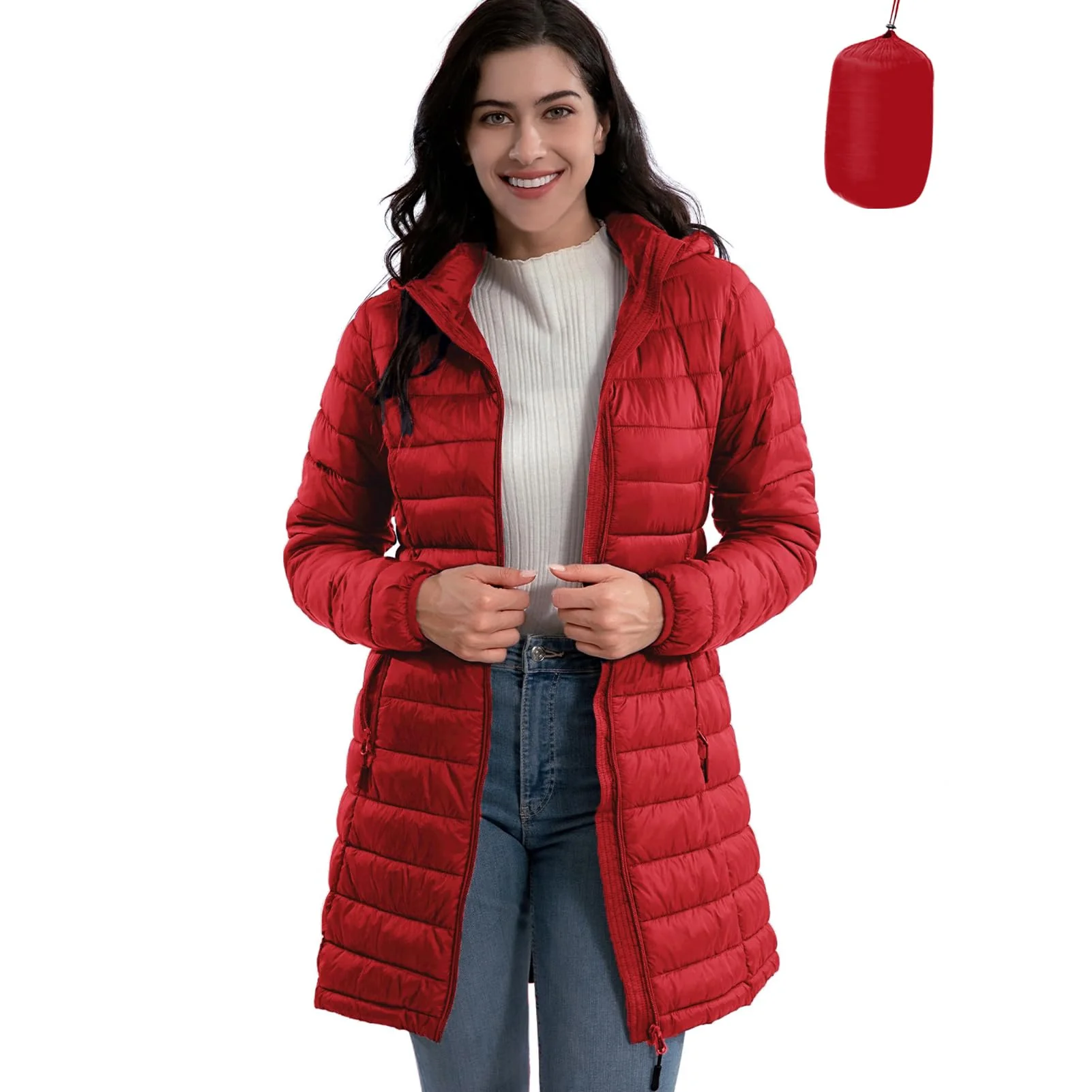 Red Women's Winter Warmth Puffer Coat - ZMC