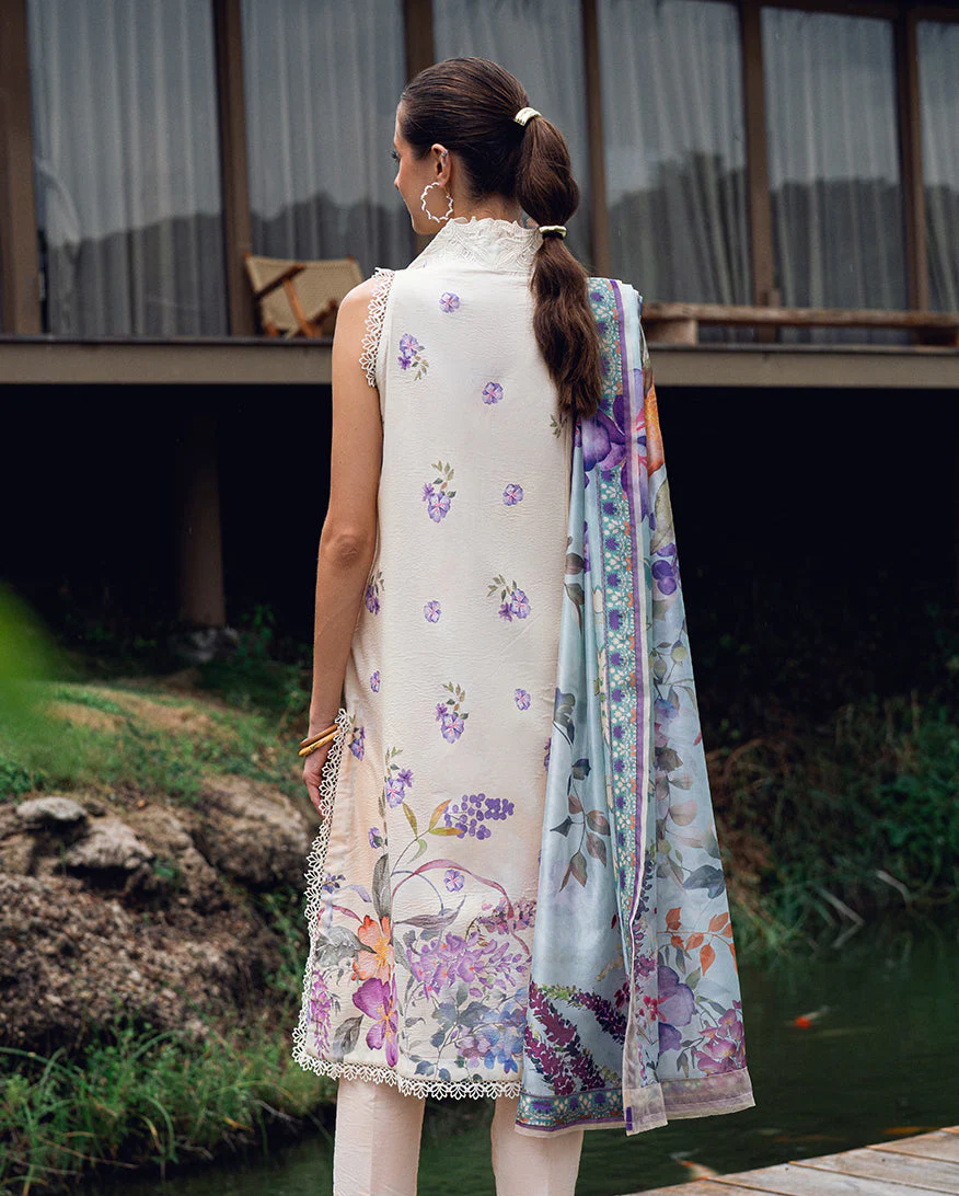 Roheenaz Bloom Glimmer Garden Veal Printed Lawn 2025 - Image 2