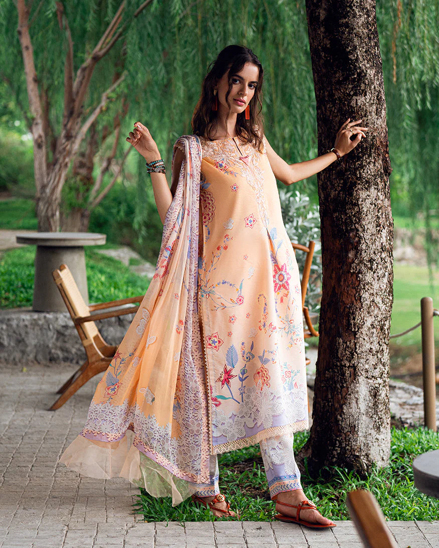 Roheenaz Coral Whim Garden Veal Printed Lawn 2025