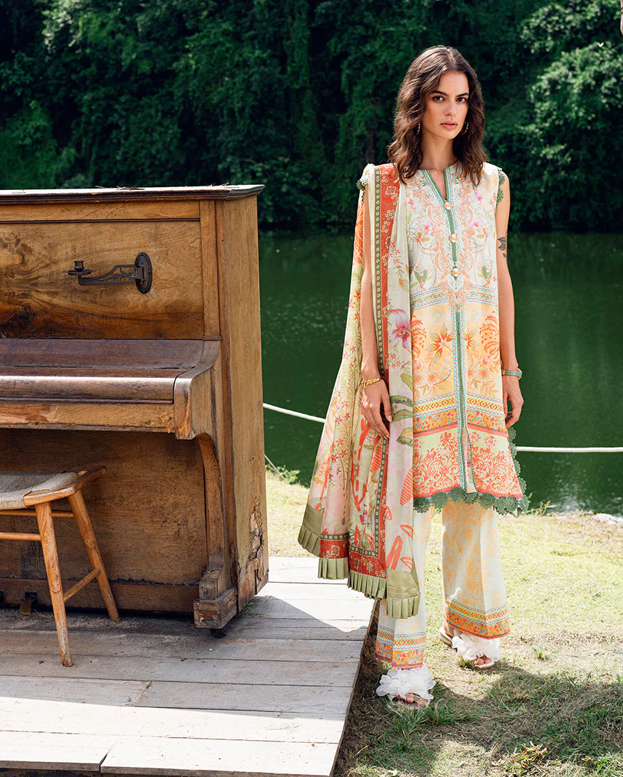 Roheenaz Gold Riddle Garden Veal Printed Lawn 2025 - Image 2