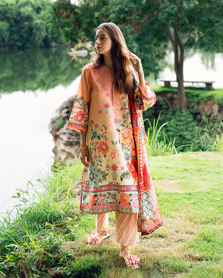 Roheenaz Petal Glaze Garden Veal Printed Lawn 2025