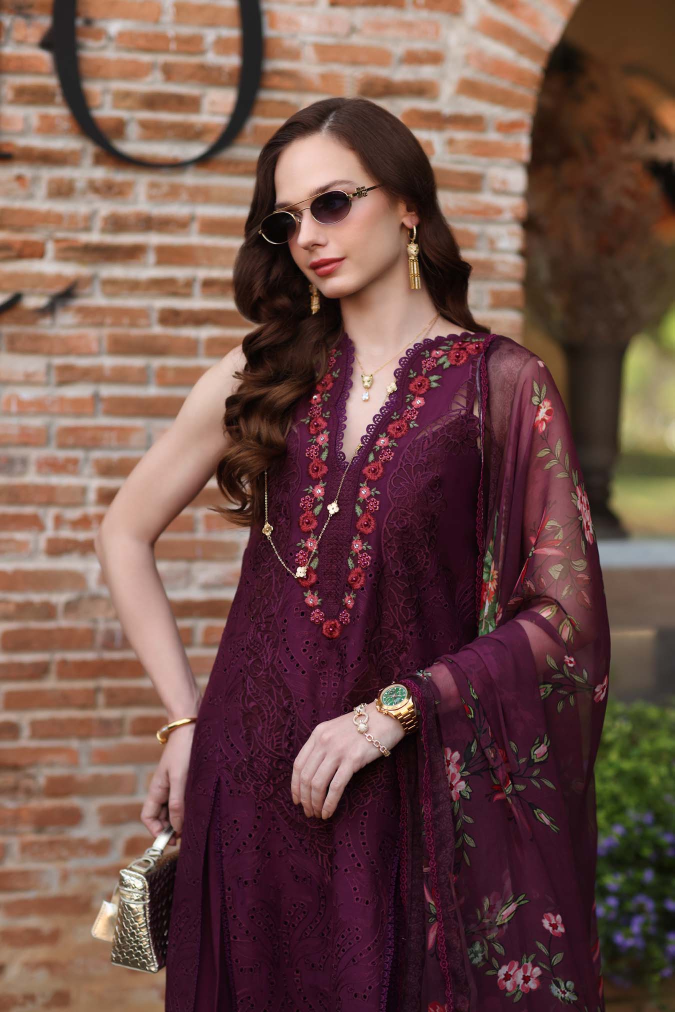 Saadia Asad D10 -Plum Royal Noor Luxury Eid Schiffli Laserkari - Vol 2 2026 - Image 2