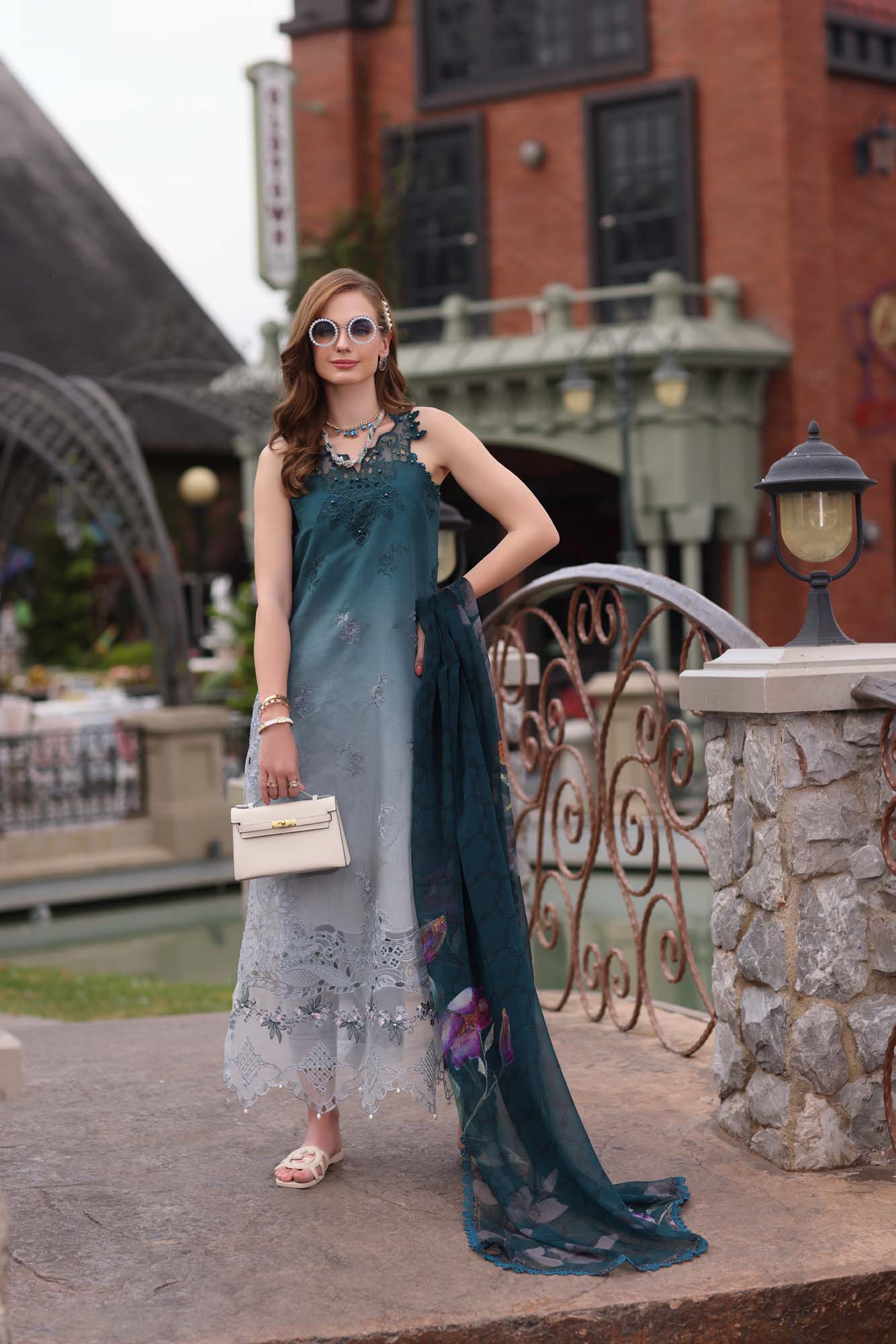 Saadia Asad D10- Teal Ombre Noor Eid Luxe Chikankari 2025 - Image 2
