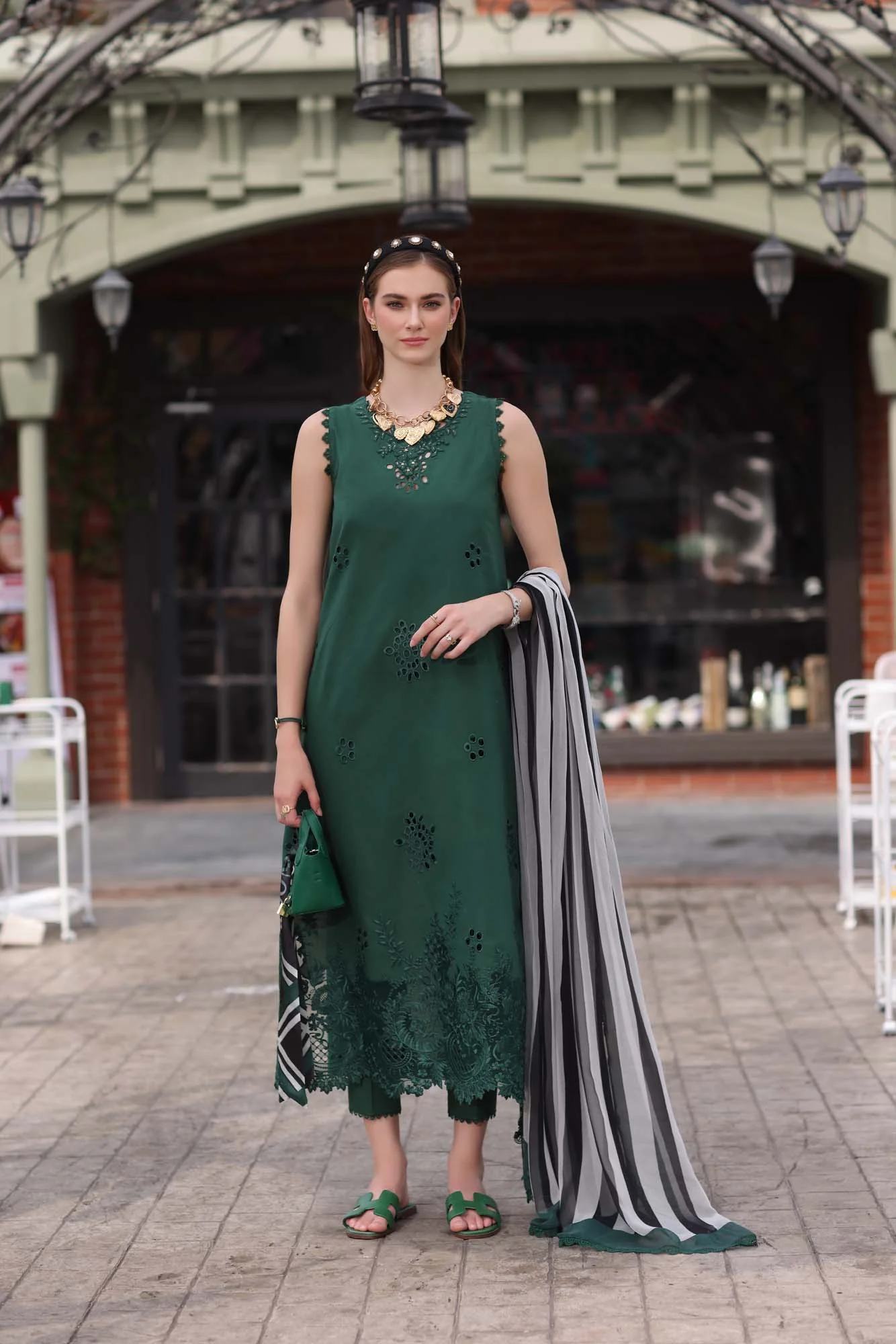Saadia Asad D12- Bottle Green Noor Eid Luxe Chikankari 2025
