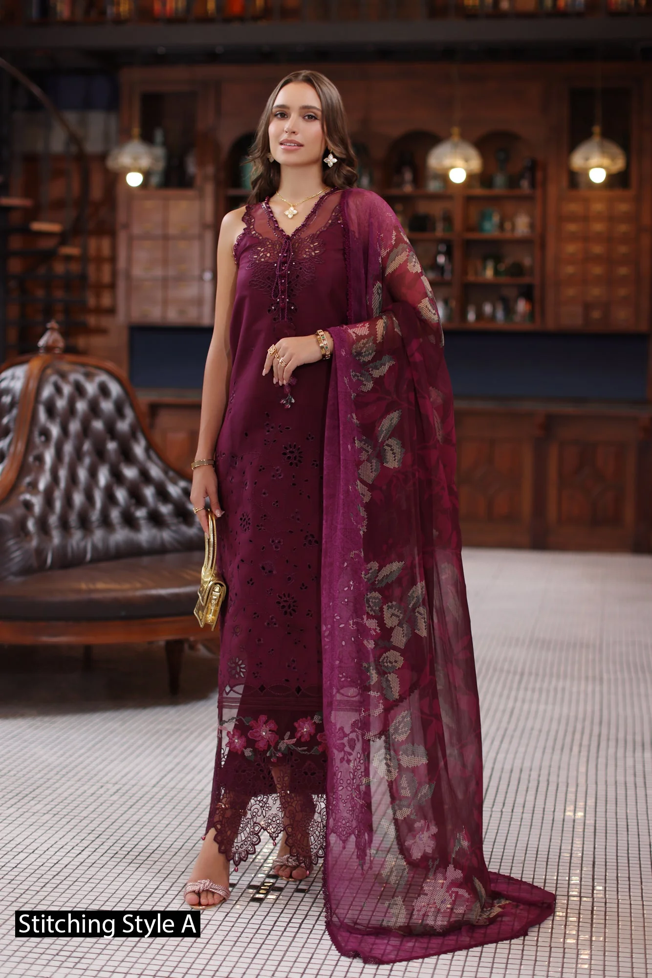 Saadia Asad D12- Plum Noor Eid Luxury Schiffli Laserkari 2025