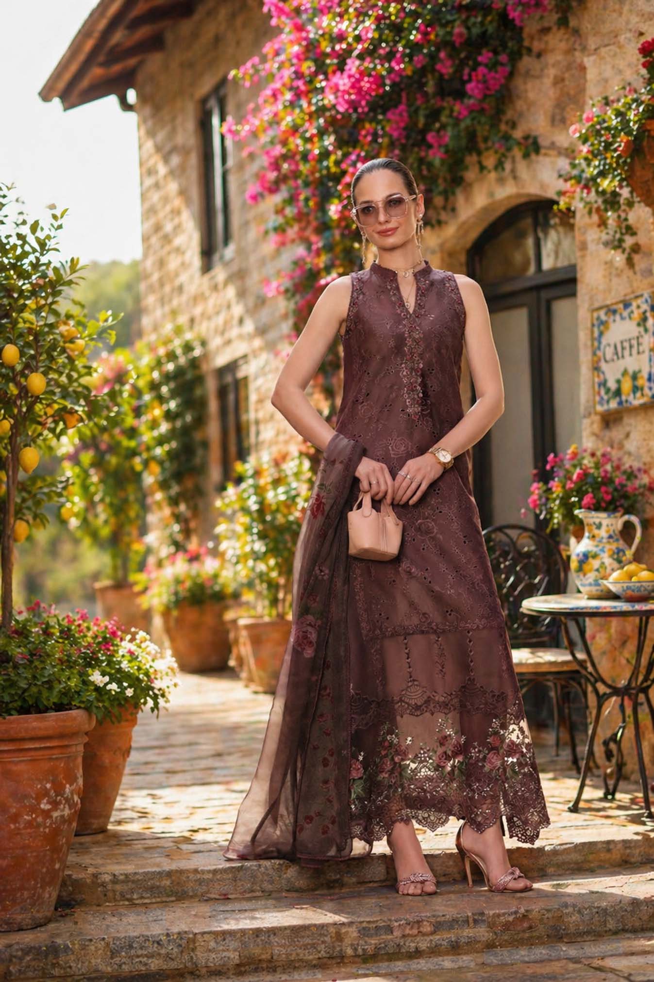 Saadia Asad D3 -Espresso Rose Noor Luxury Eid Schiffli Laserkari - Vol 2 2026