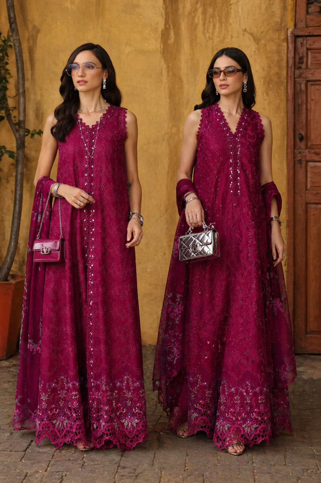 Saadia Asad D4 -Fuchia Élégance Noor Luxury Eid Schiffli Laserkari - Vol 2 2026 - Image 2