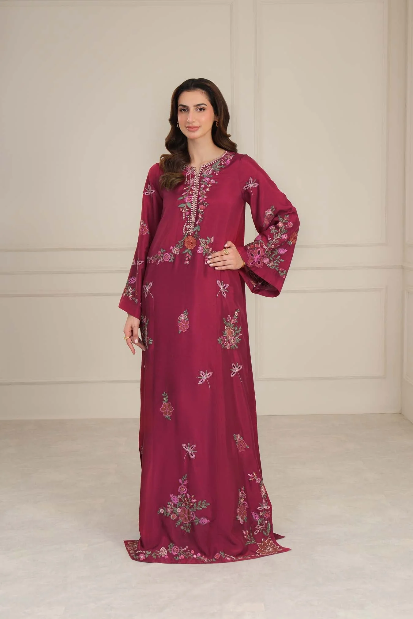 Saadia Asad D4 - Garnet Red Kaftan Nooriyah Luxury Pret 2025