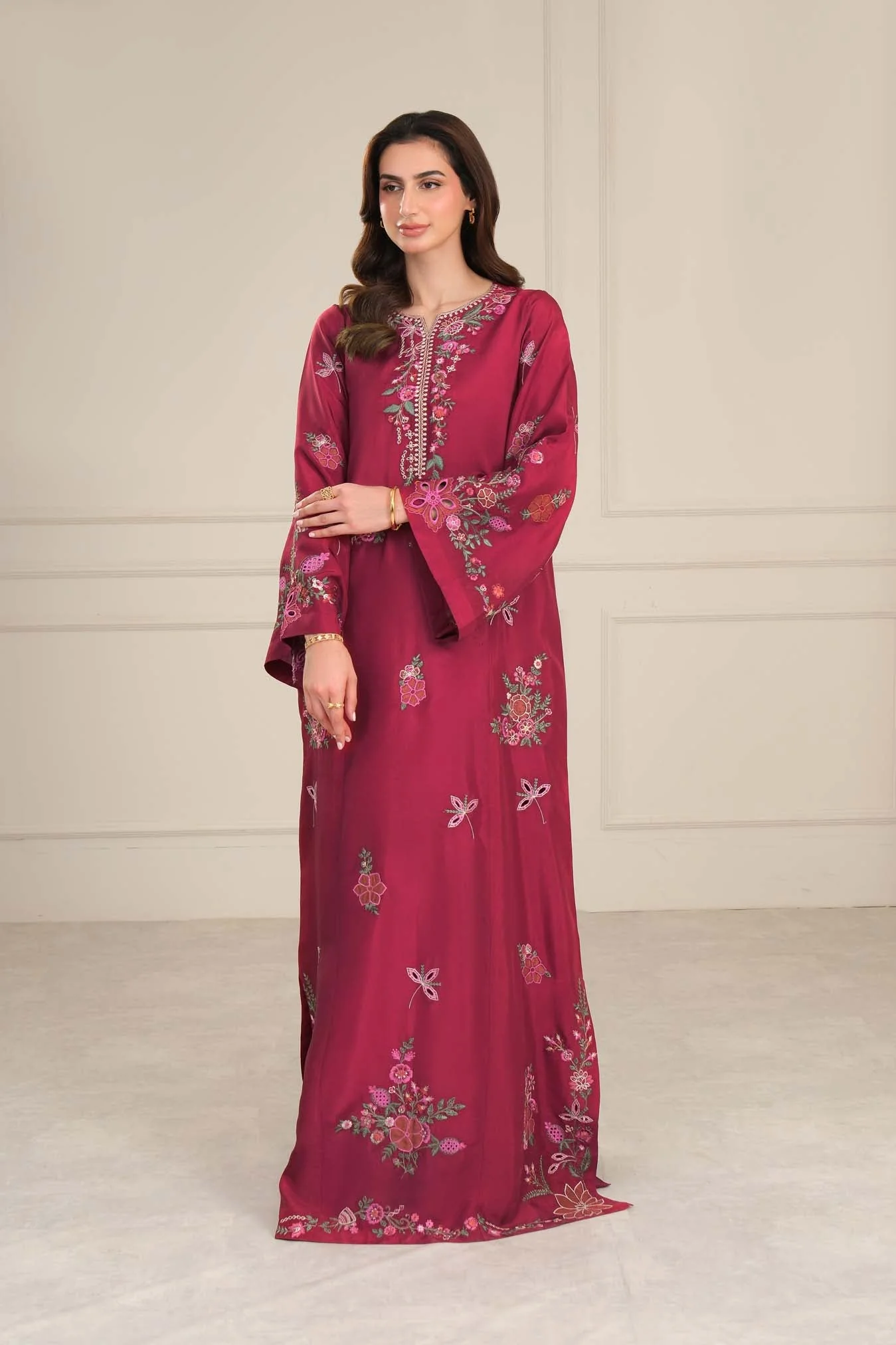 Saadia Asad D4 - Garnet Red Kaftan Nooriyah Luxury Pret 2025 - Image 2