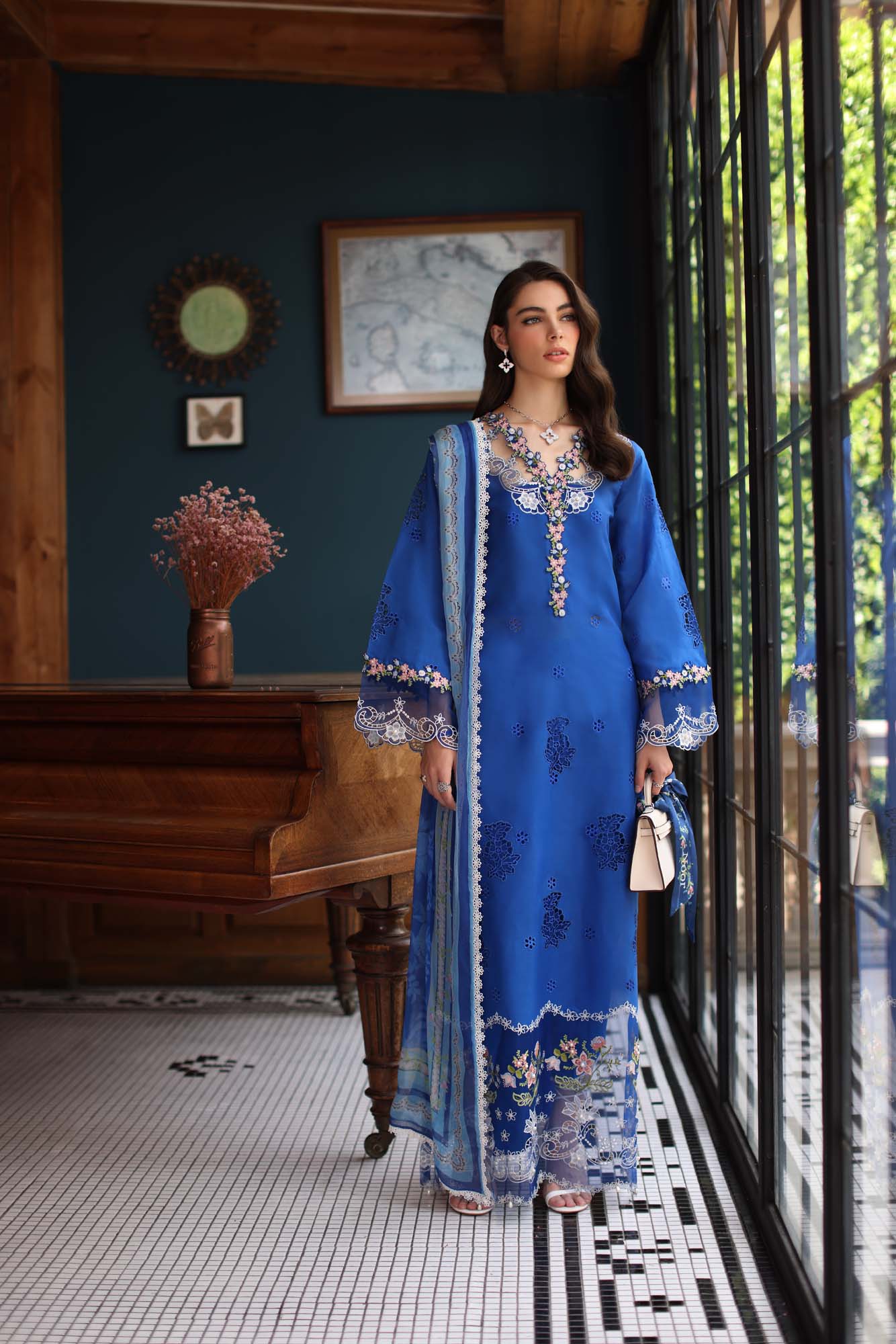 Saadia Asad D4- Ink Blue Noor Eid Luxury Schiffli Laserkari 2025 - Image 2