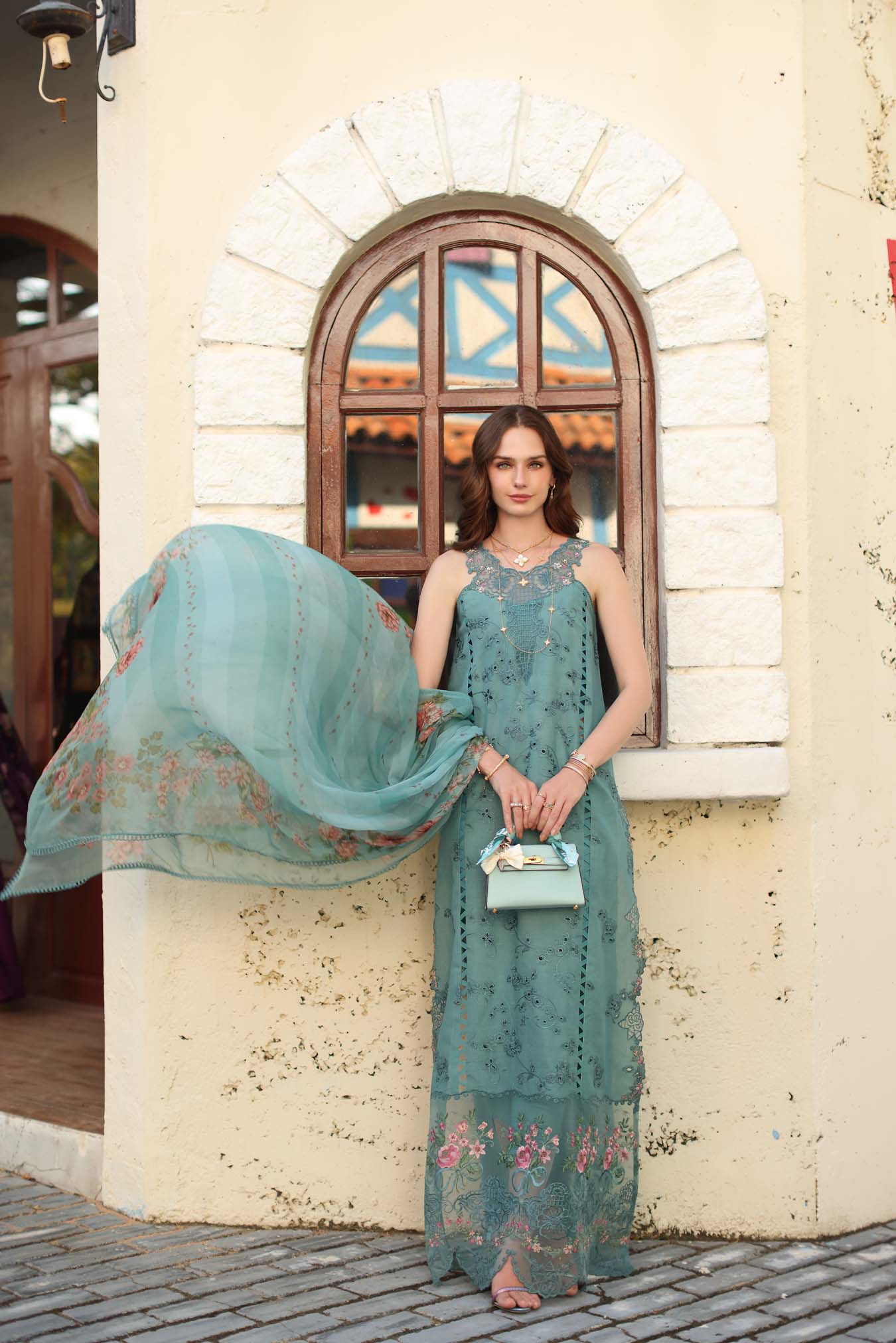 Saadia Asad D5 - B - Turquoise Blue Noor Luxe Chikankari 2026