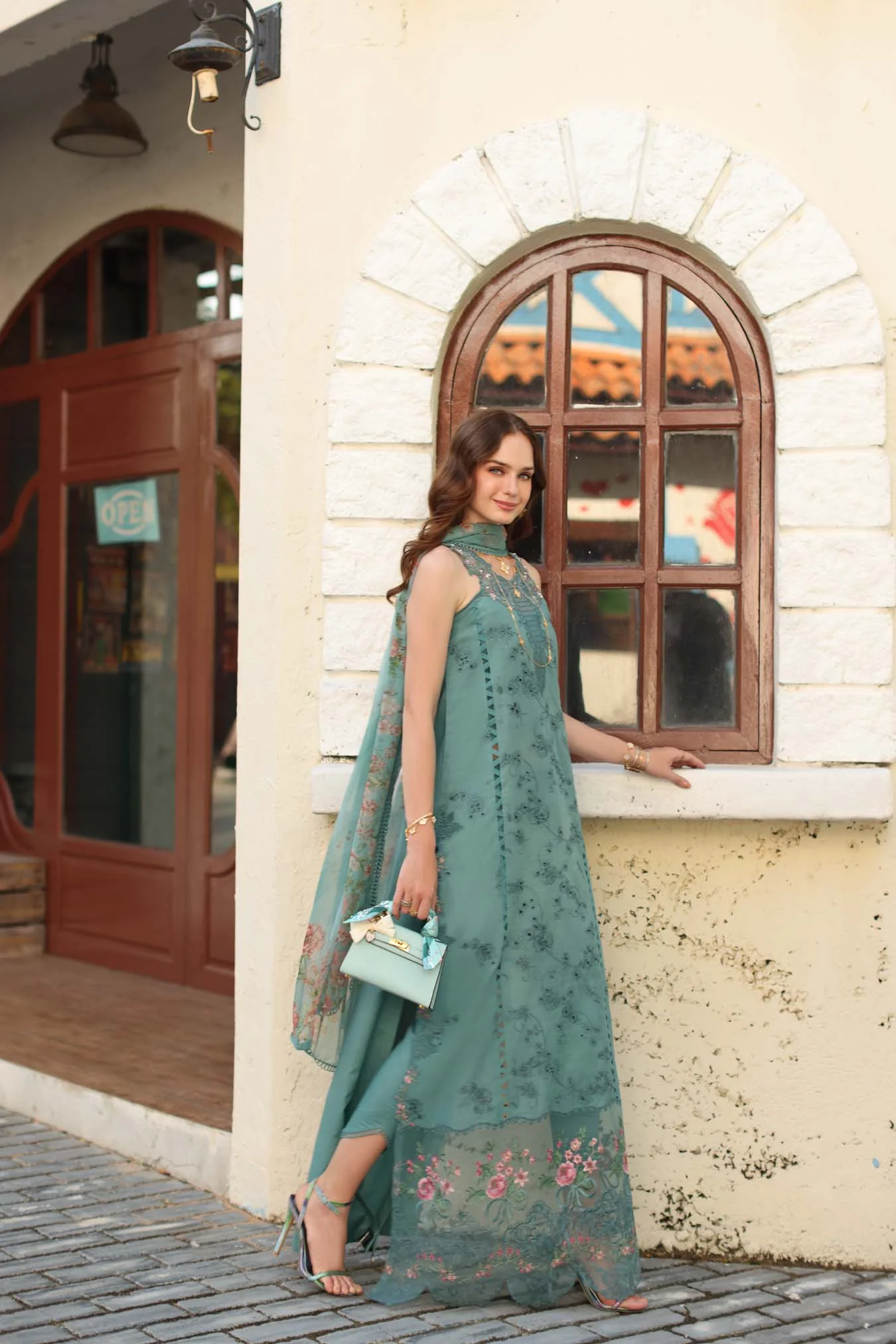 Saadia Asad D5 - B - Turquoise Blue Noor Luxe Chikankari 2026 - Image 2