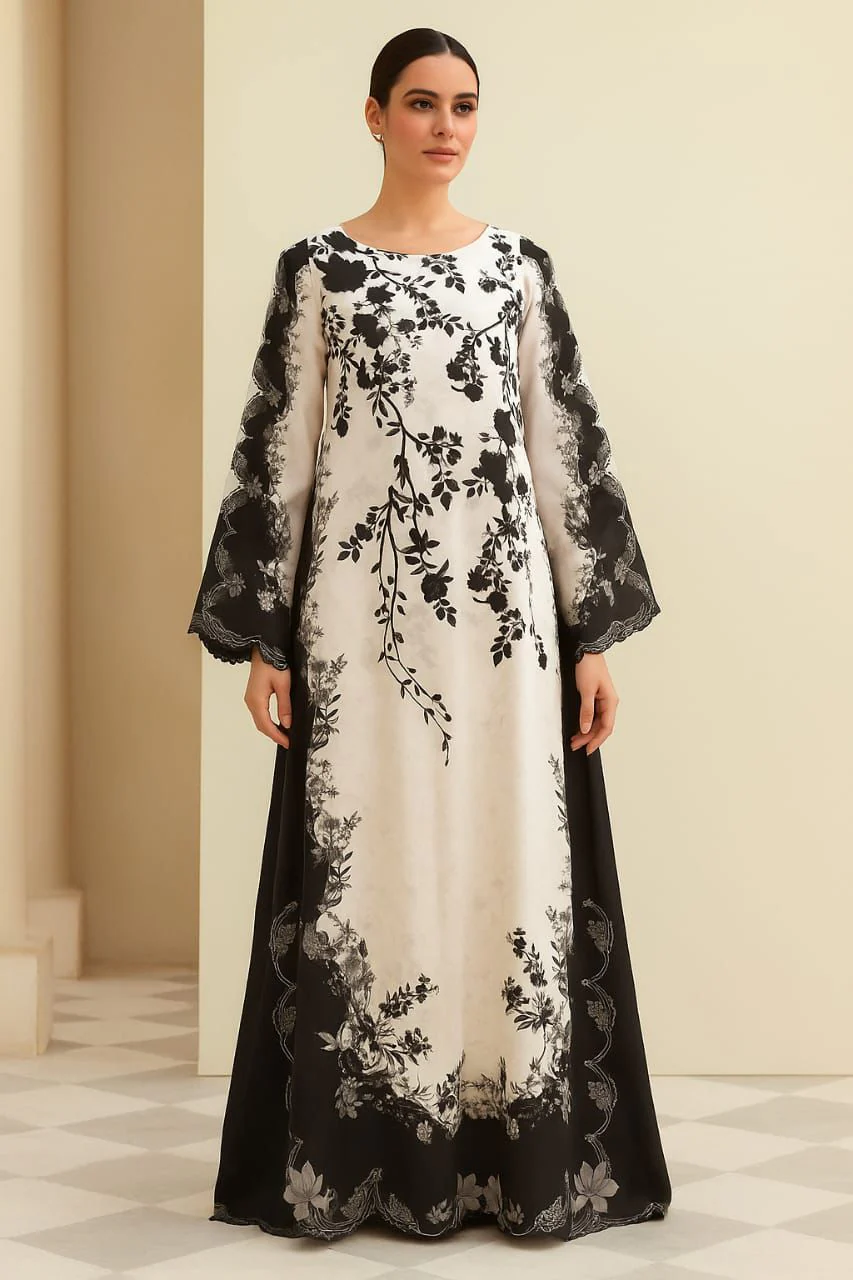 Saadia Asad D5-Black-White Noor Kaftans 2025