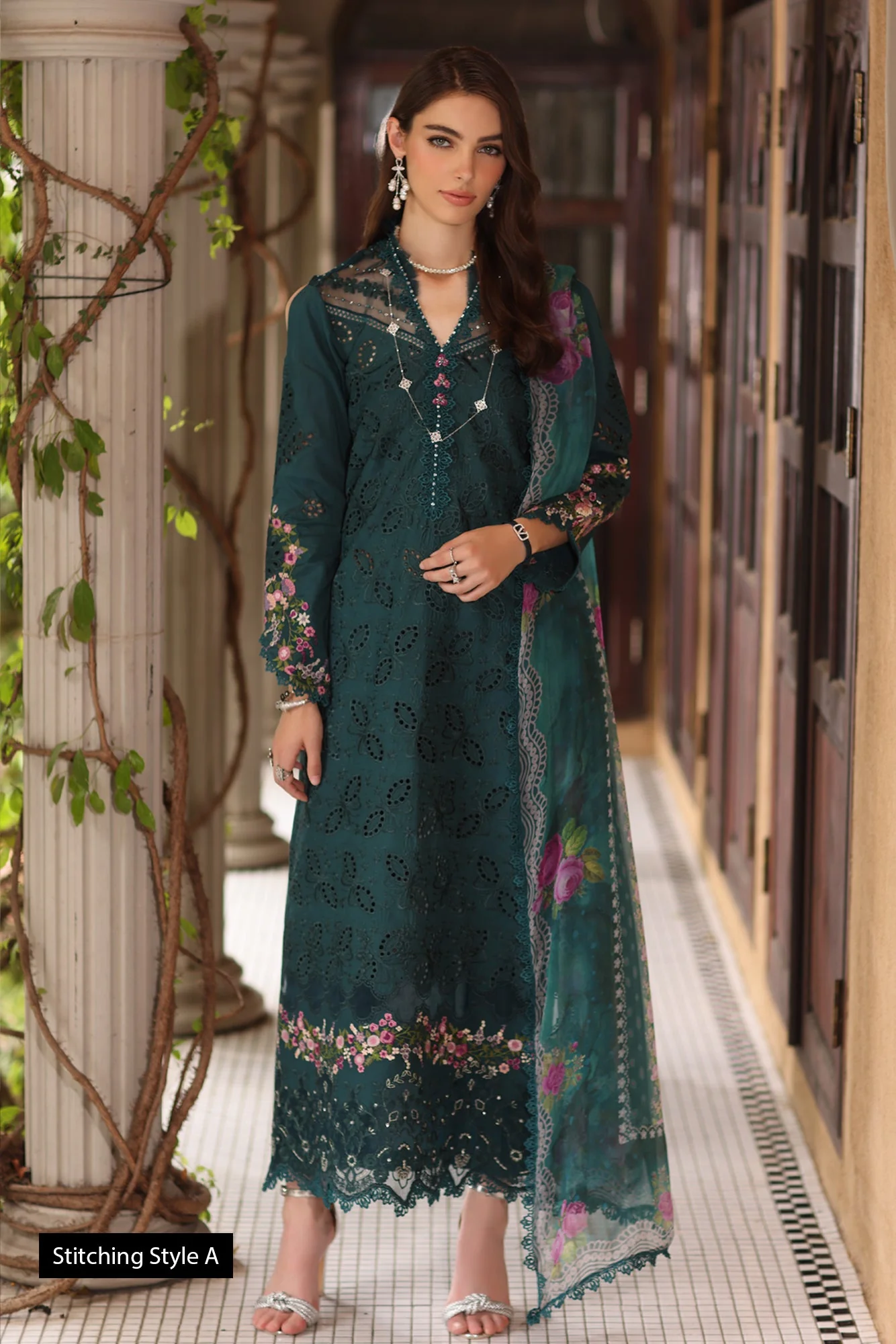 Saadia Asad D5- Teal Noor Eid Luxury Schiffli Laserkari 2025