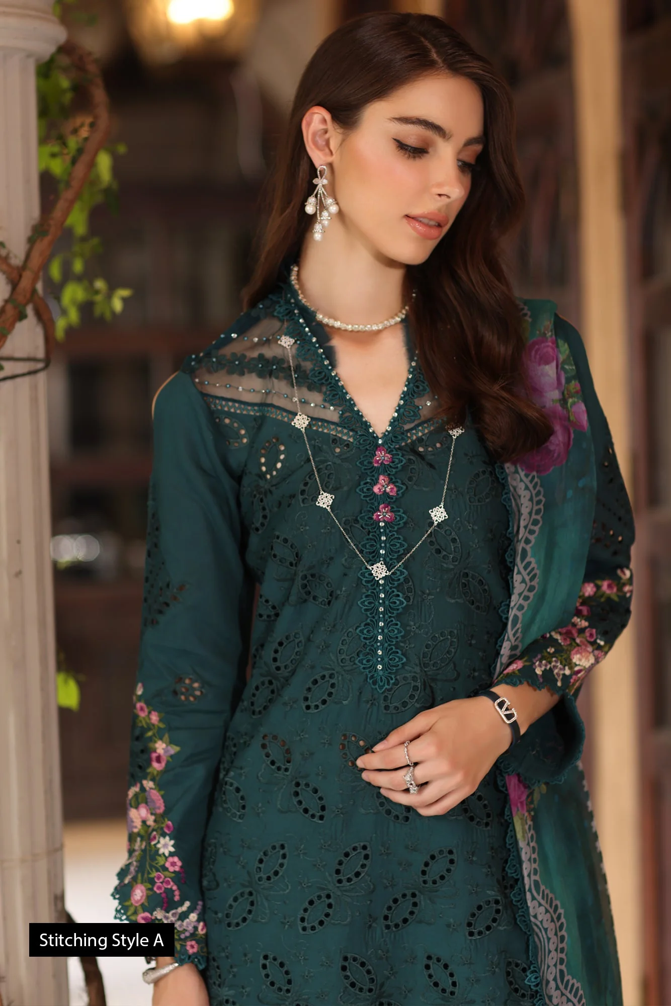 Saadia Asad D5- Teal Noor Eid Luxury Schiffli Laserkari 2025 - Image 2