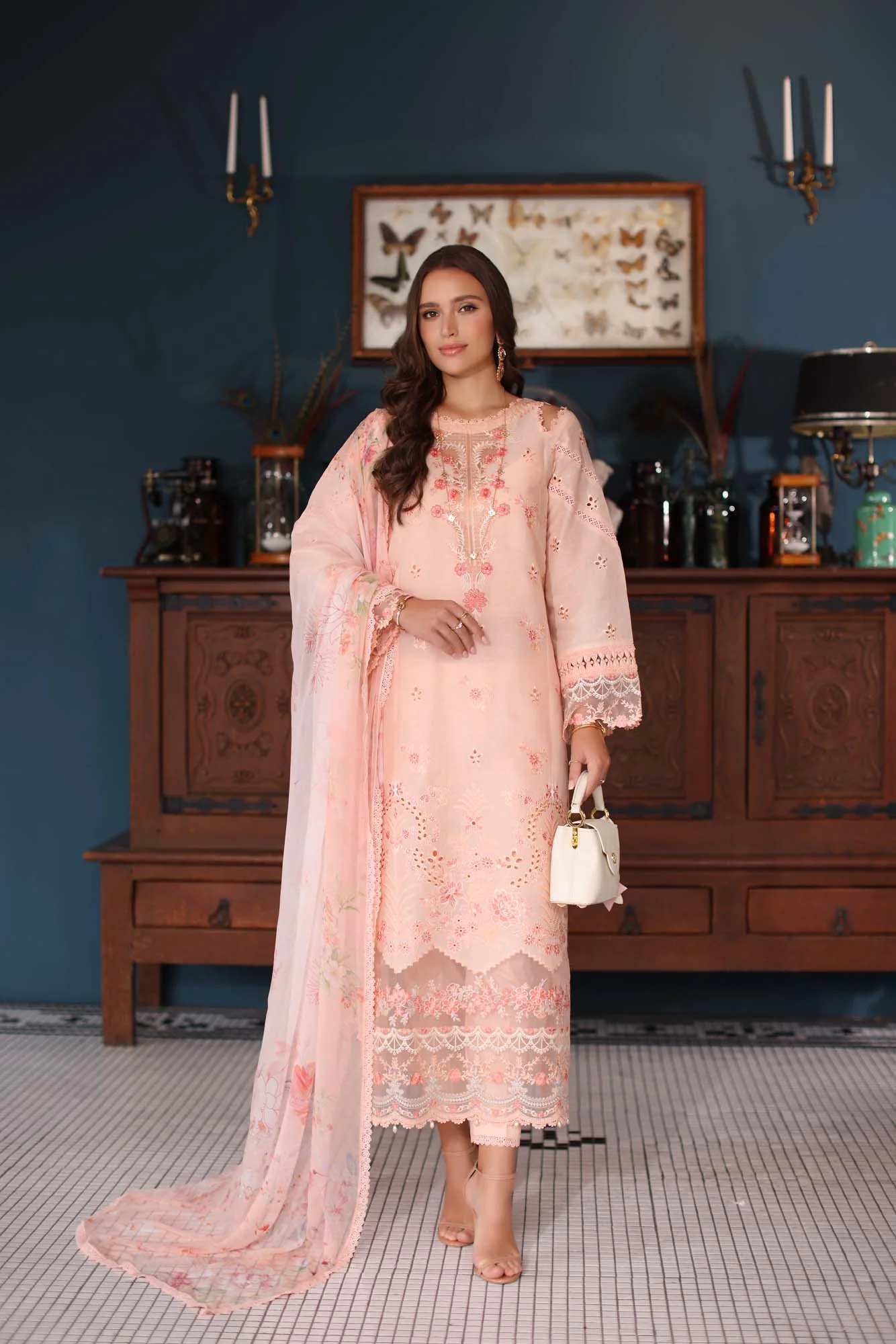 Saadia Asad D6- Peach Noor Eid Luxury Schiffli Laserkari 2025