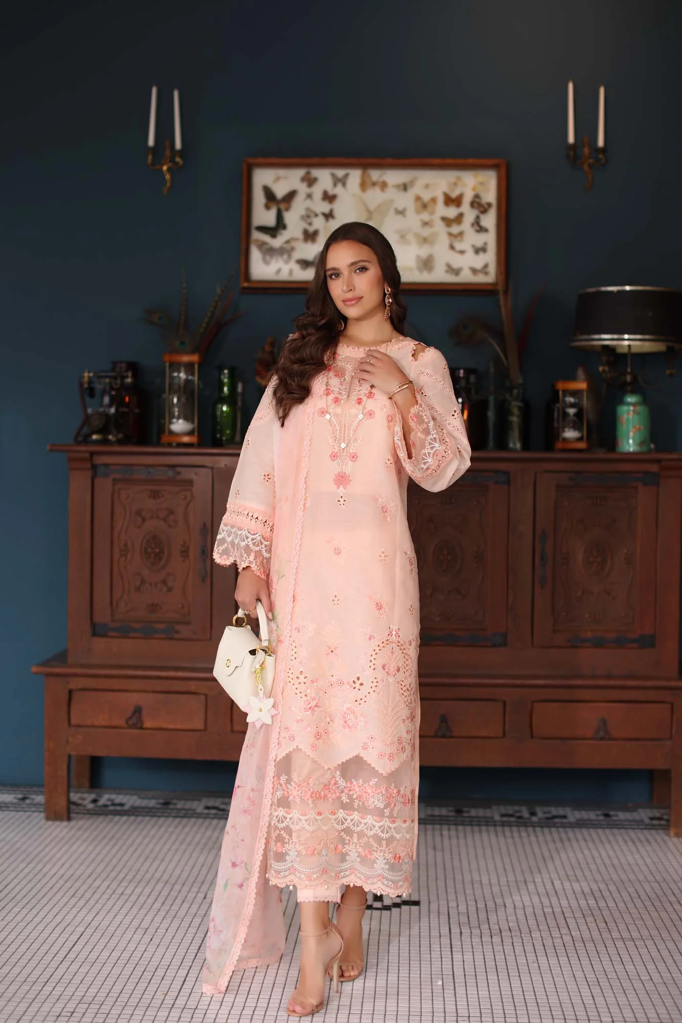Saadia Asad D6- Peach Noor Eid Luxury Schiffli Laserkari 2025 - Image 2