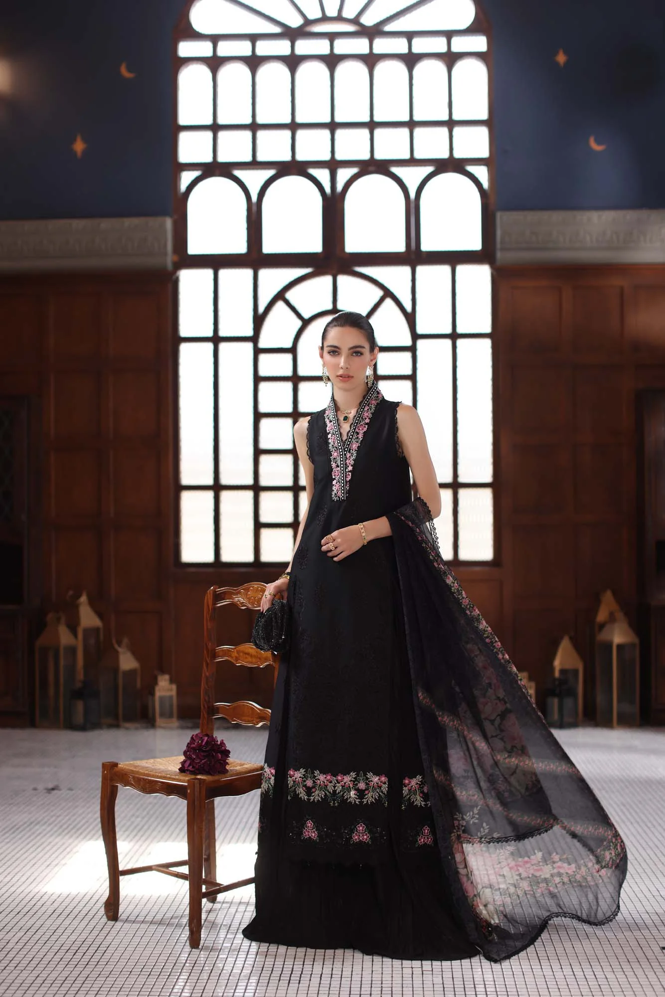 Saadia Asad D7- Black Noor Eid Luxury Schiffli Laserkari 2025 - Image 2