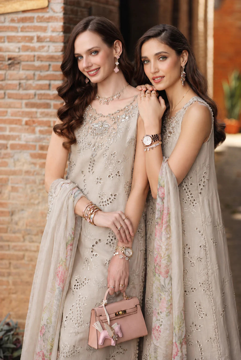 Saadia Asad D7 -Gris Tourtelle Noor Luxury Eid Schiffli Laserkari - Vol 2 2026 - Image 2