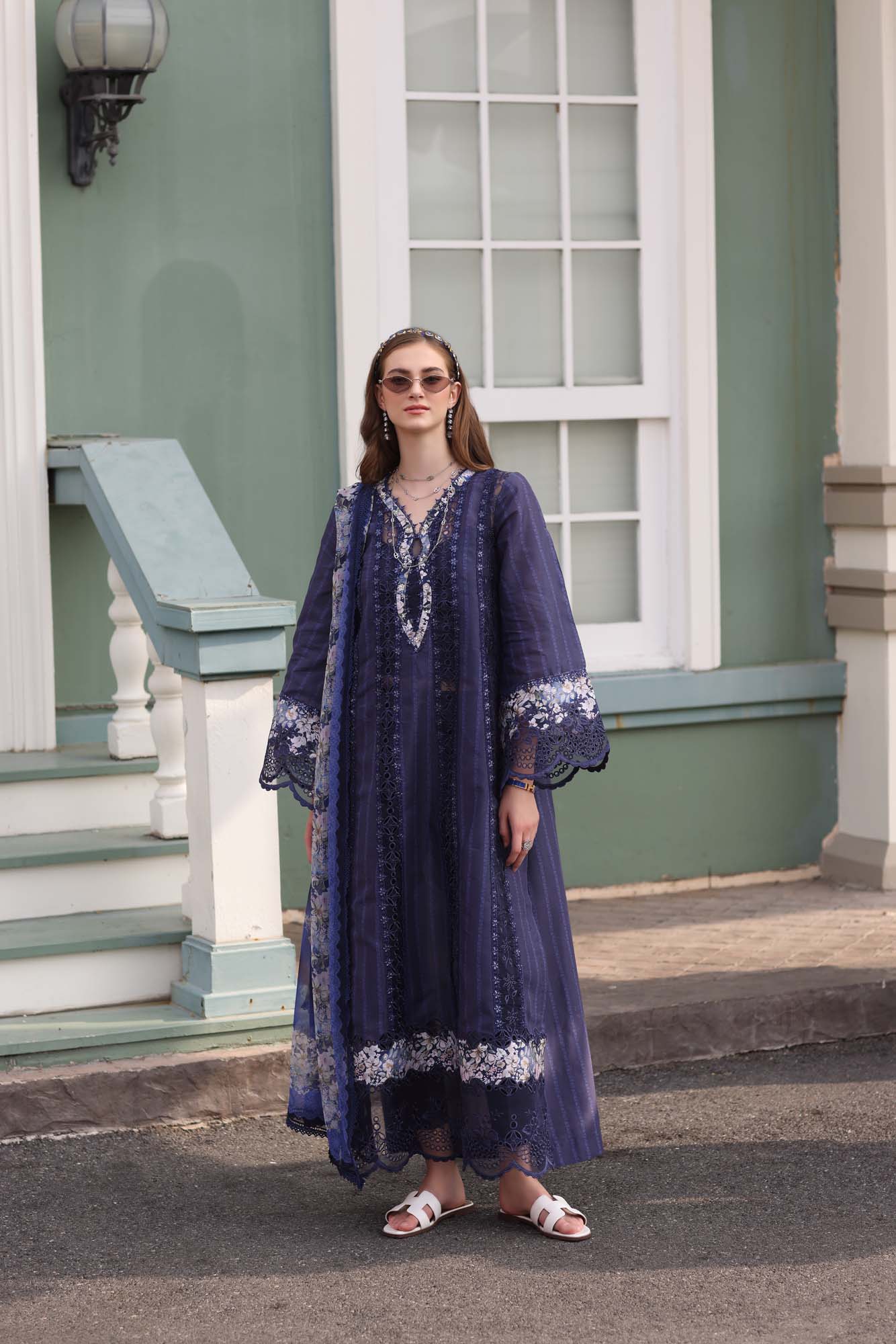 Saadia Asad D7- Navy Blue Noor Eid Luxe Chikankari 2025