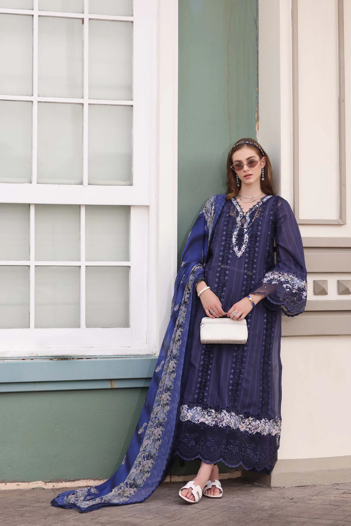 Saadia Asad D7- Navy Blue Noor Eid Luxe Chikankari 2025 - Image 2