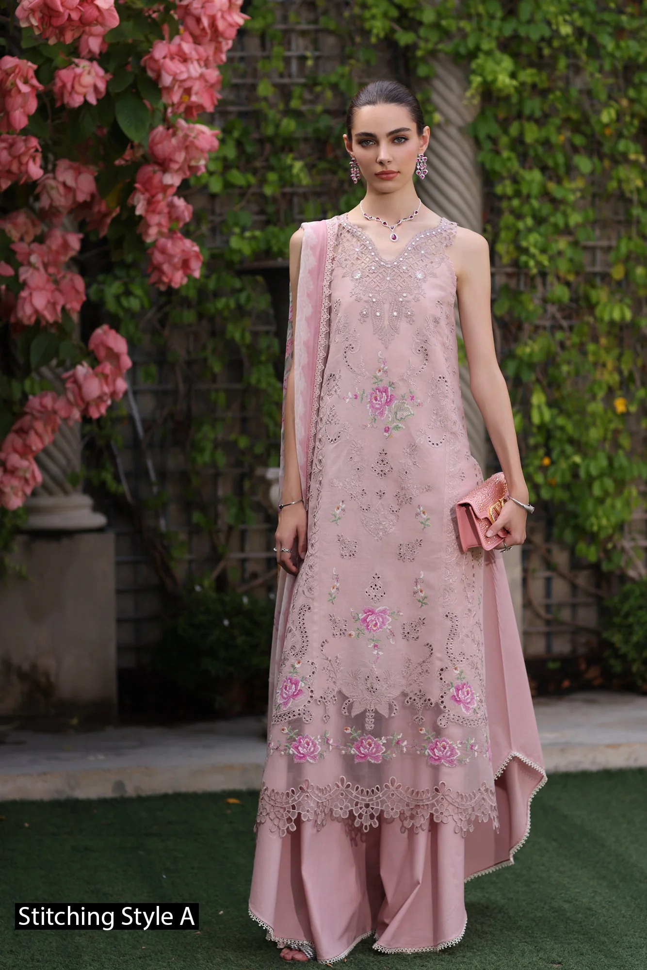 Saadia Asad D8- Pink Noor Eid Luxury Schiffli Laserkari 2025 - Image 2