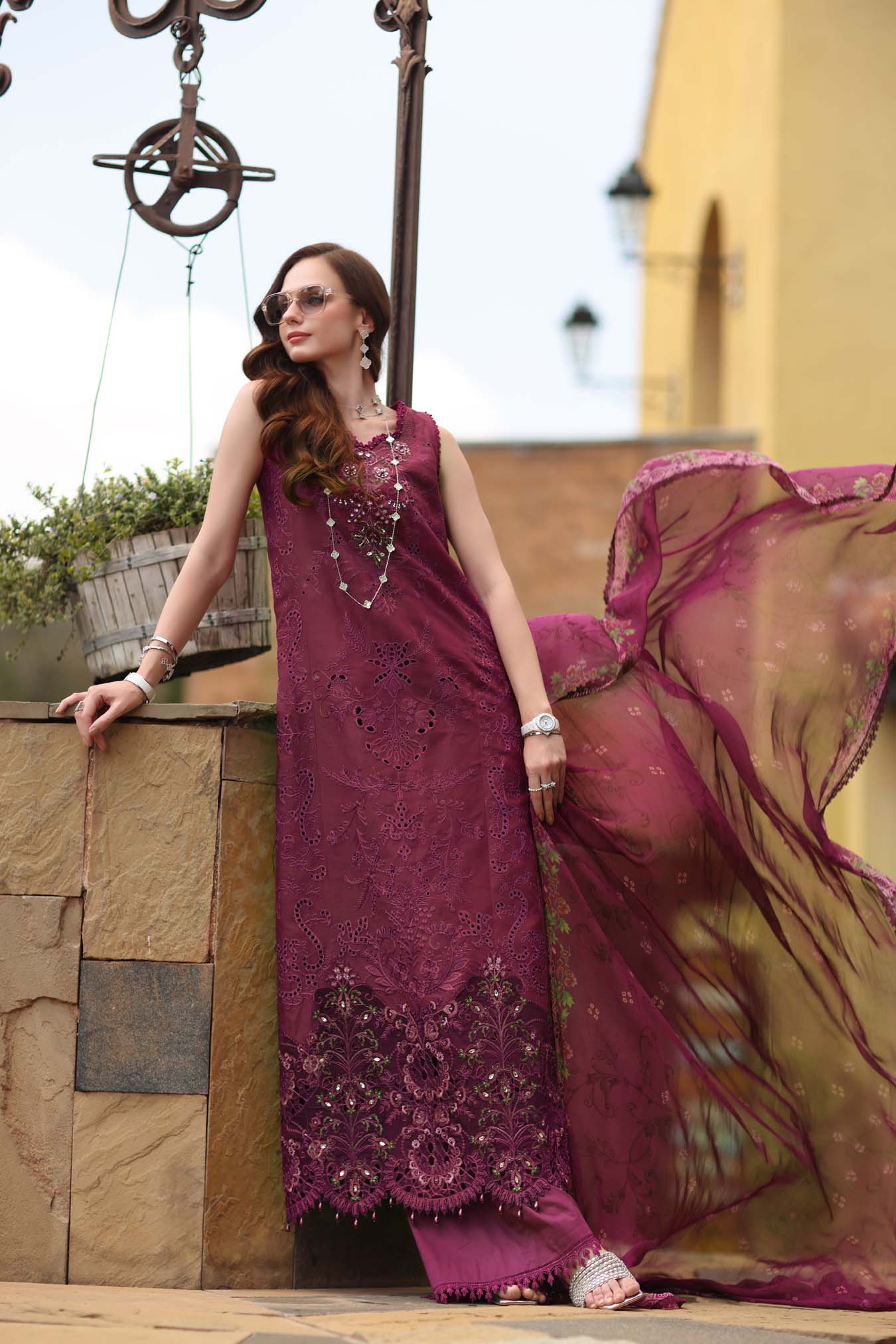 Saadia Asad D8 -Rasberry love Noor Luxury Eid Schiffli Laserkari - Vol 2 2026