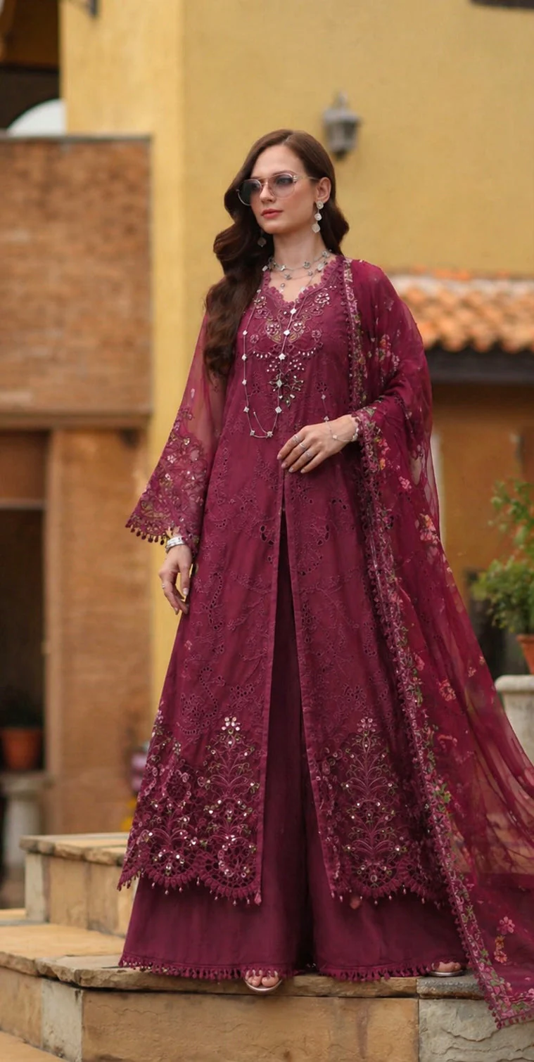 Saadia Asad D8 -Rasberry love Noor Luxury Eid Schiffli Laserkari - Vol 2 2026 - Image 2