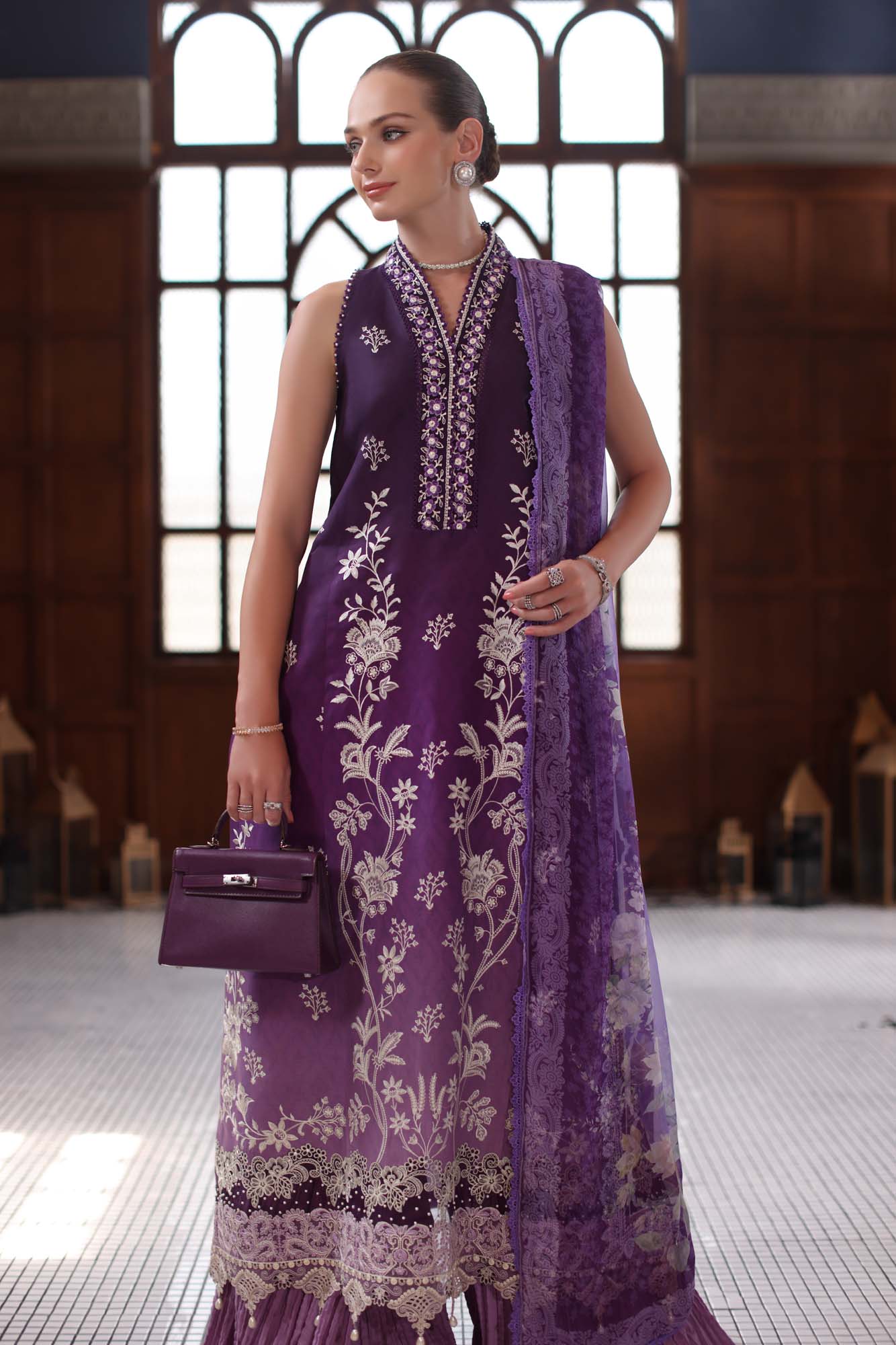 Saadia Asad D9- Purple Noor Eid Luxury Schiffli Laserkari 2025