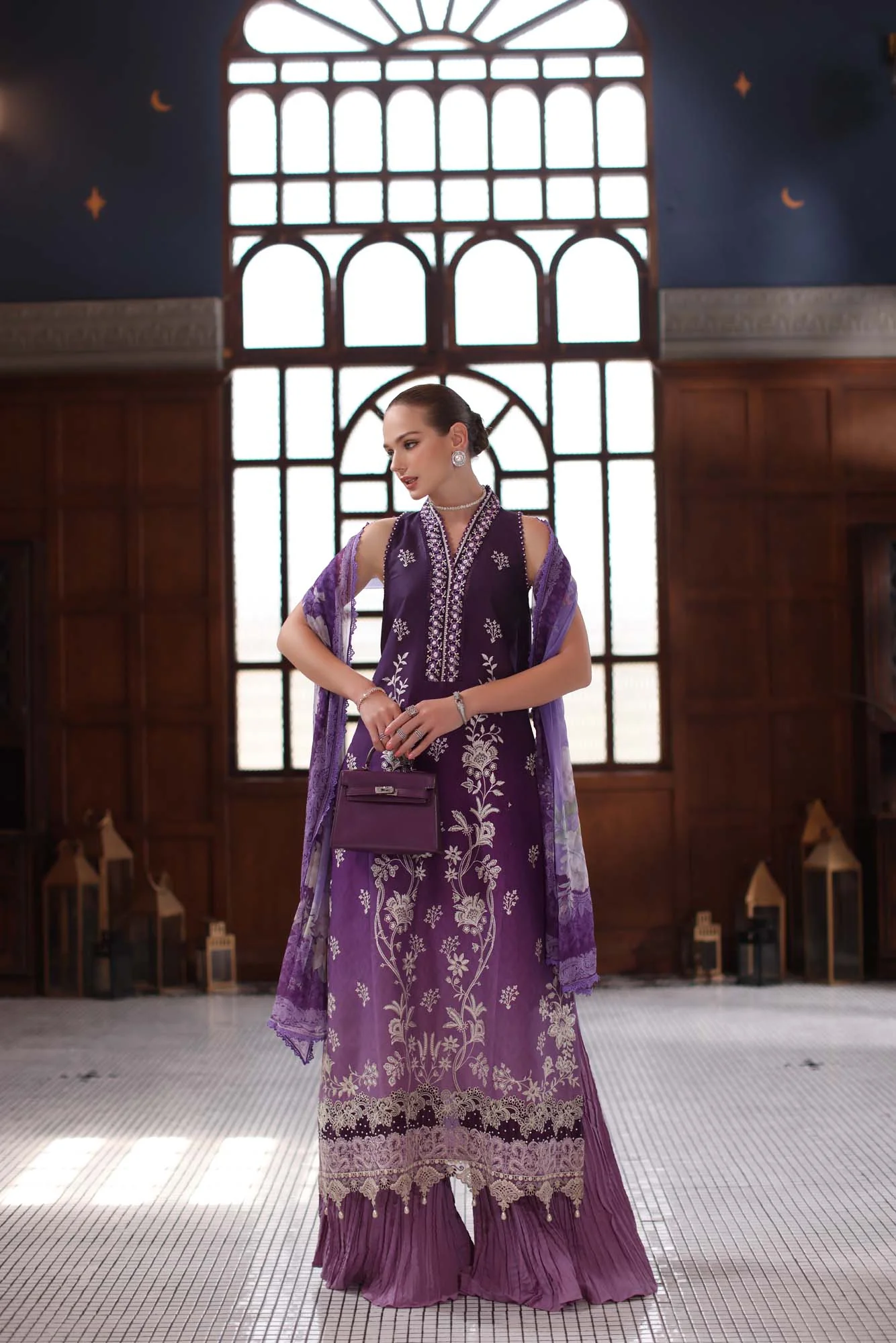 Saadia Asad D9- Purple Noor Eid Luxury Schiffli Laserkari 2025 - Image 2
