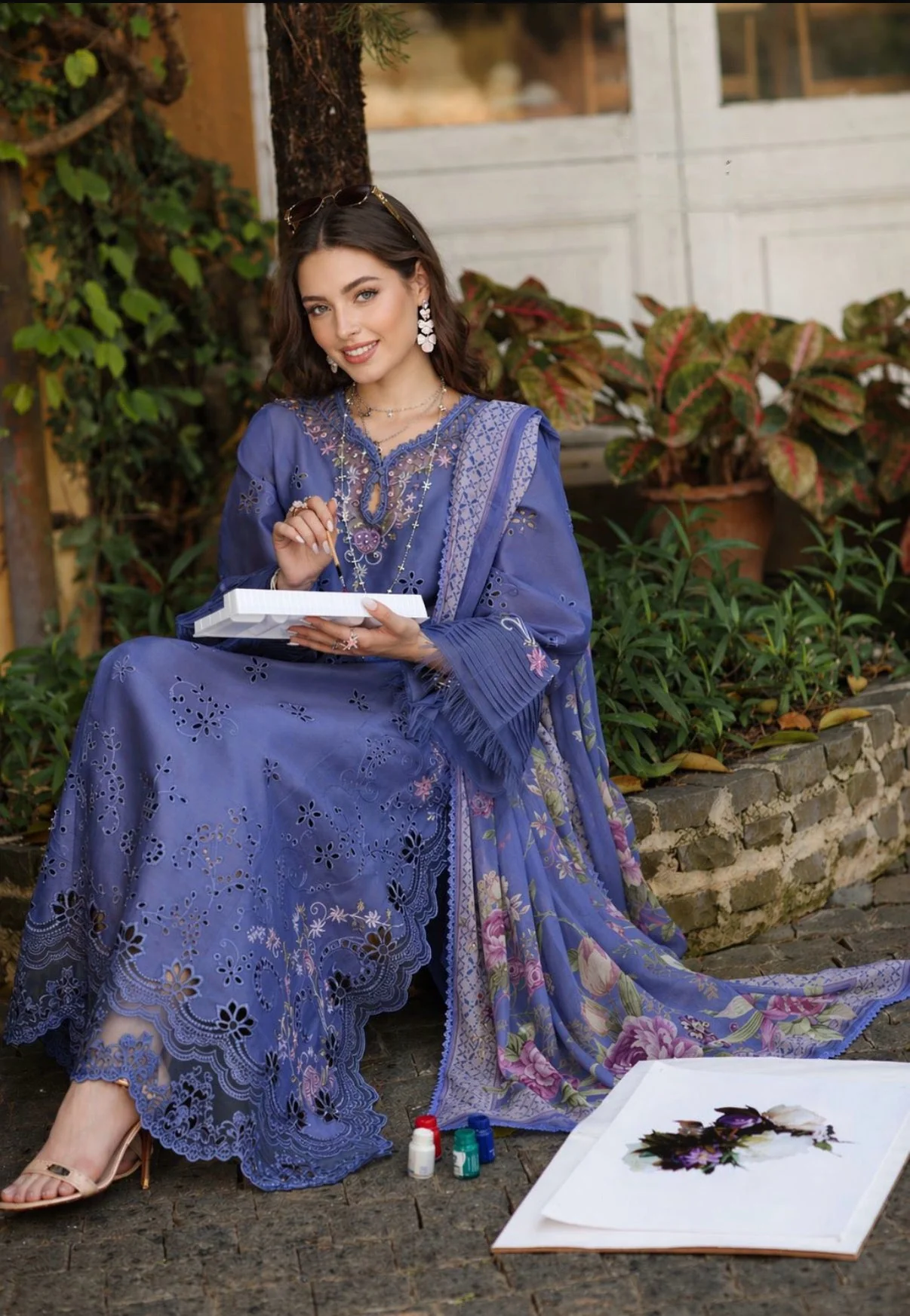 Saadia Asad D9 -Tropical indigo Noor Luxury Eid Schiffli Laserkari - Vol 2 2026 - Image 2