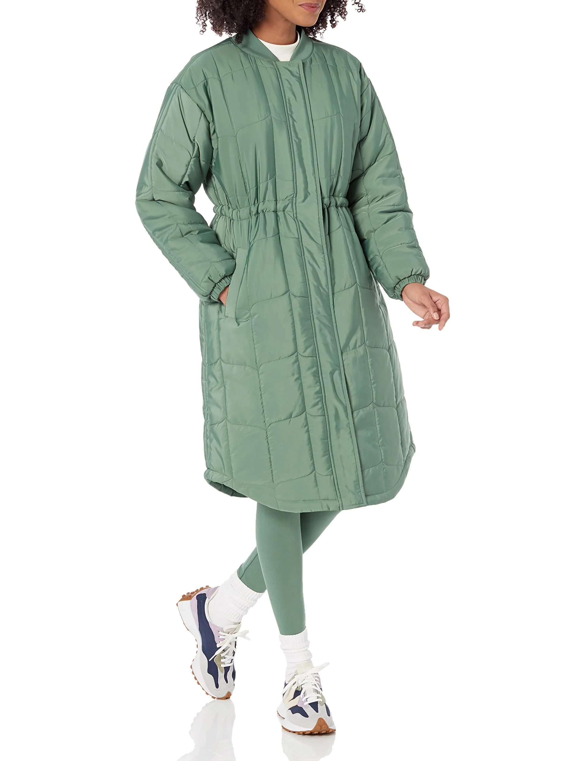 Sage Green Women's Oversized Quilted Coat - Sleek Interior - AmEss