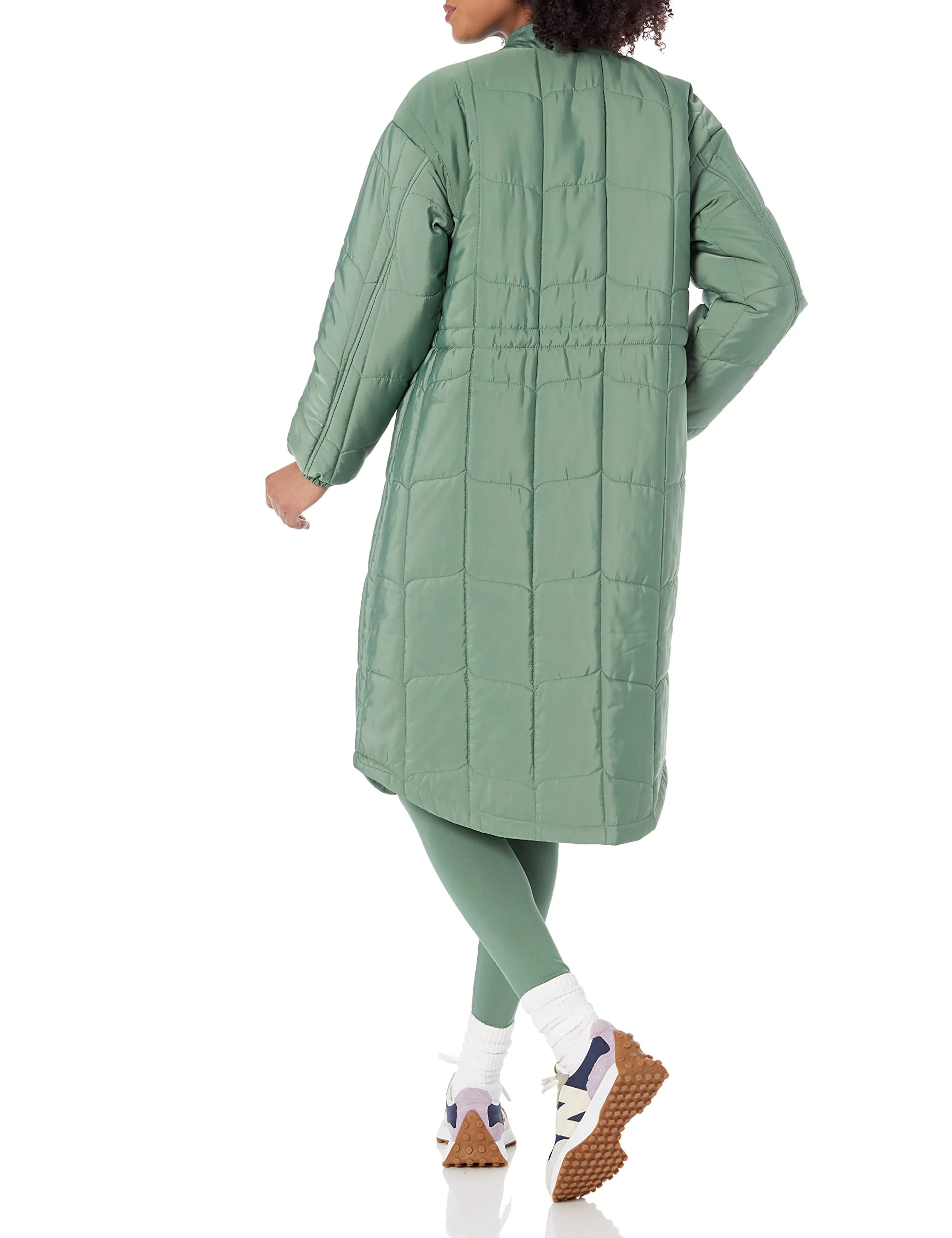 Sage Green Women's Oversized Quilted Coat - Sleek Interior - AmEss - Image 2
