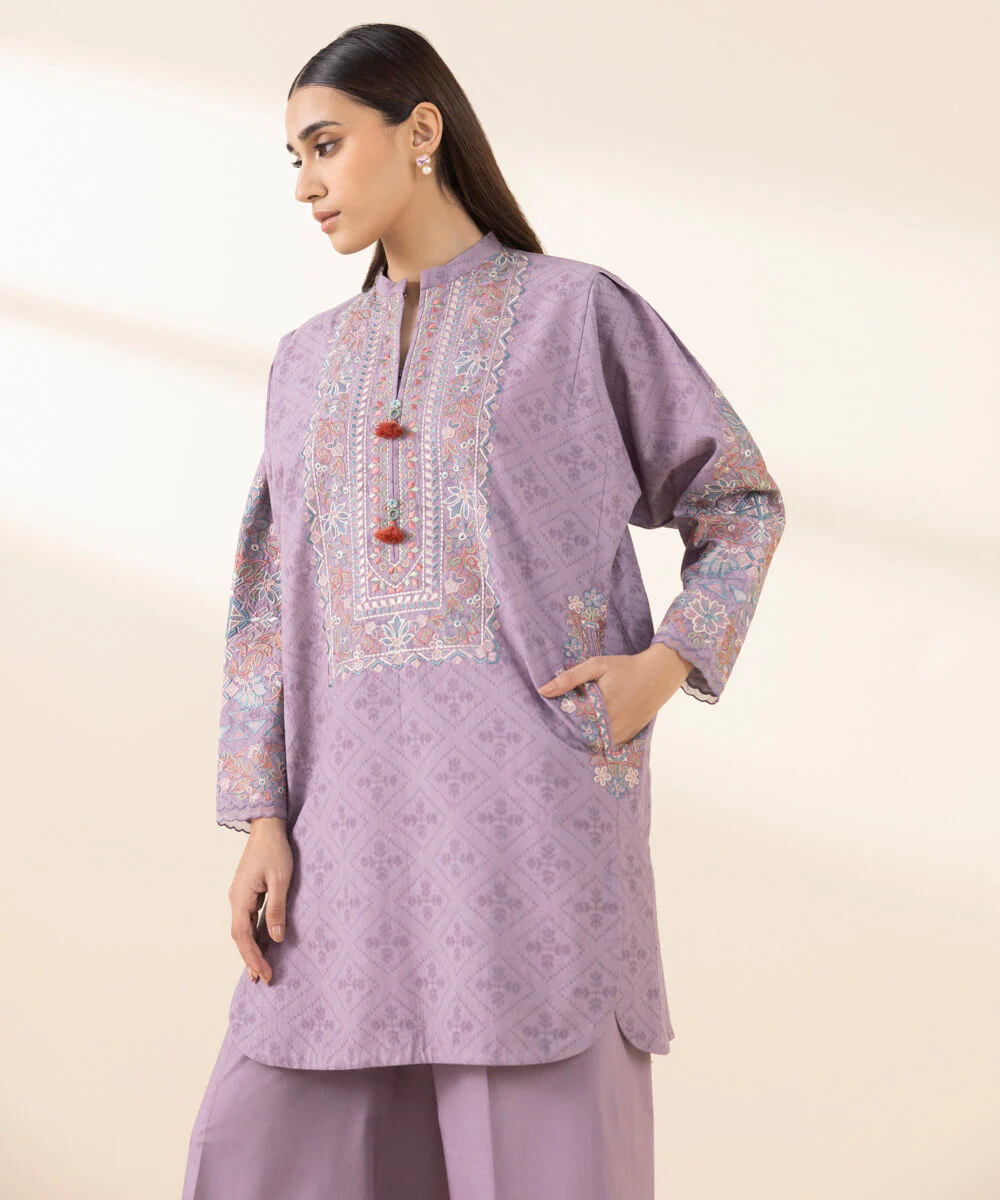 Sapphire 0U2TEST25V25 2 Piece Embroidered Cotton Jacquard Suit Statement Eid 1 2025 - Image 2