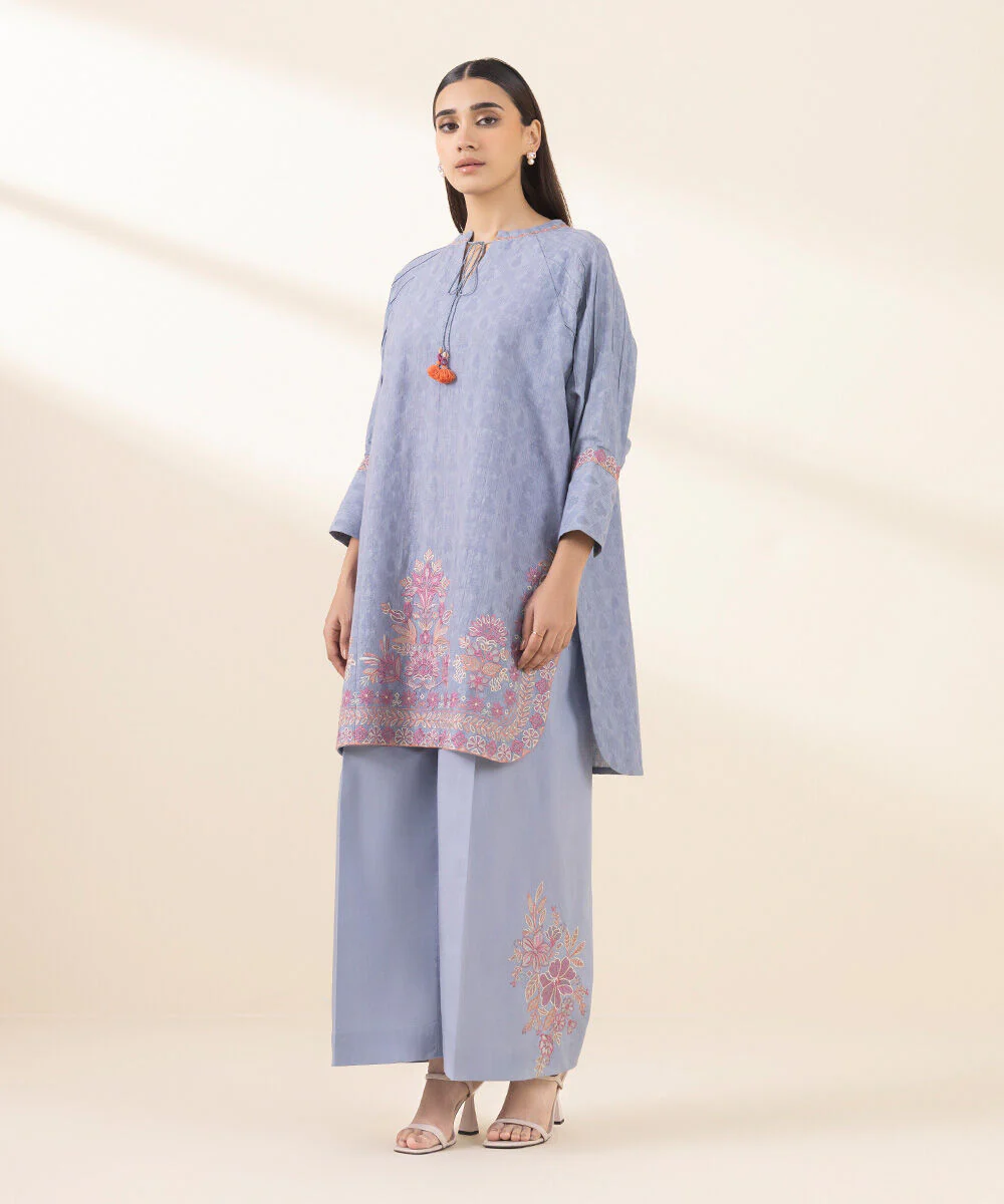 Sapphire 0U2TEST25V29 2 Piece Embroidered Cotton Jacquard Suit Statement Eid 1 2025 - Image 2