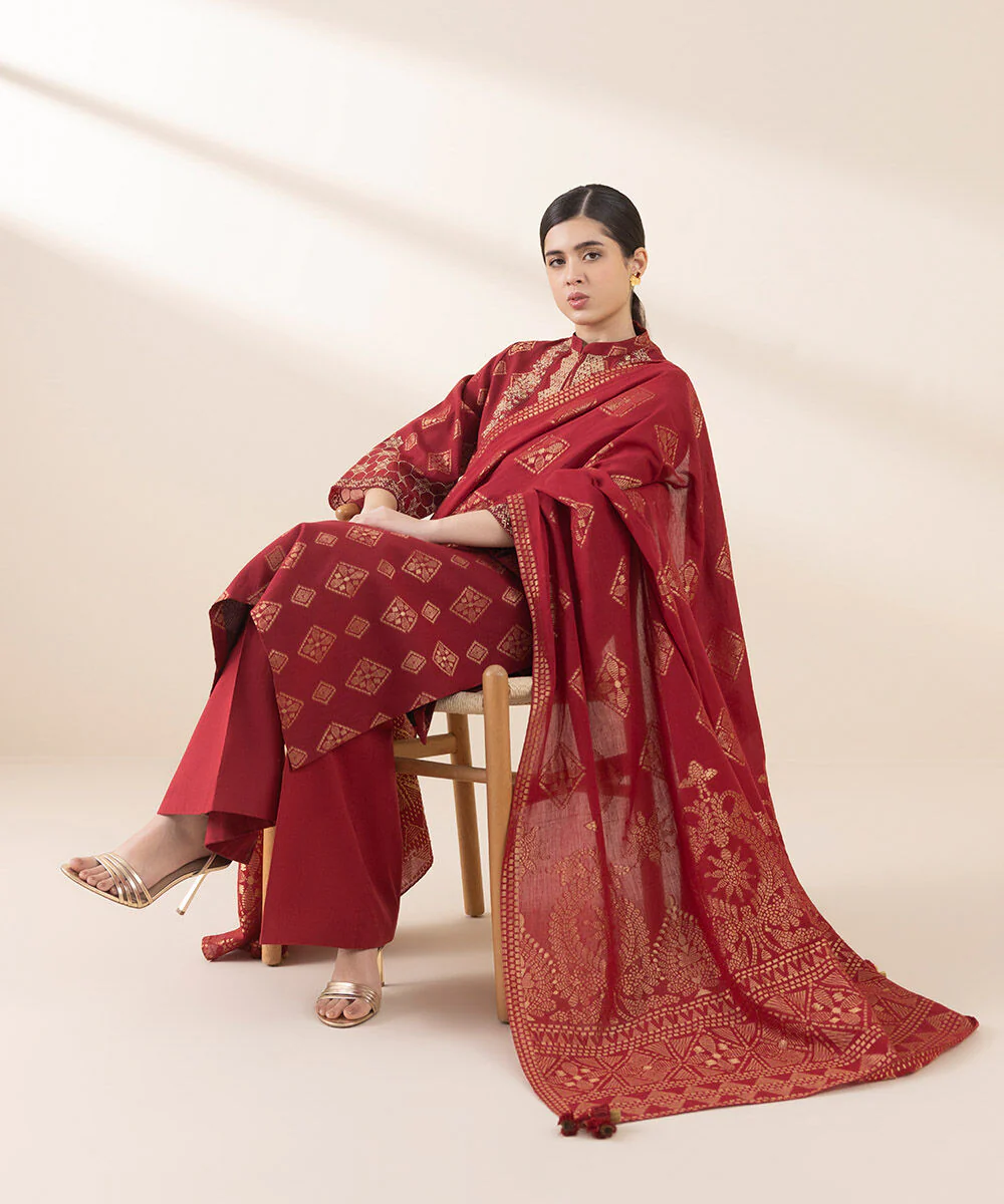 Sapphire 0U3PEJQ25V22 3 Piece Embroidered Jacquard Suit Jacquard Eid 1 2025 - Image 2